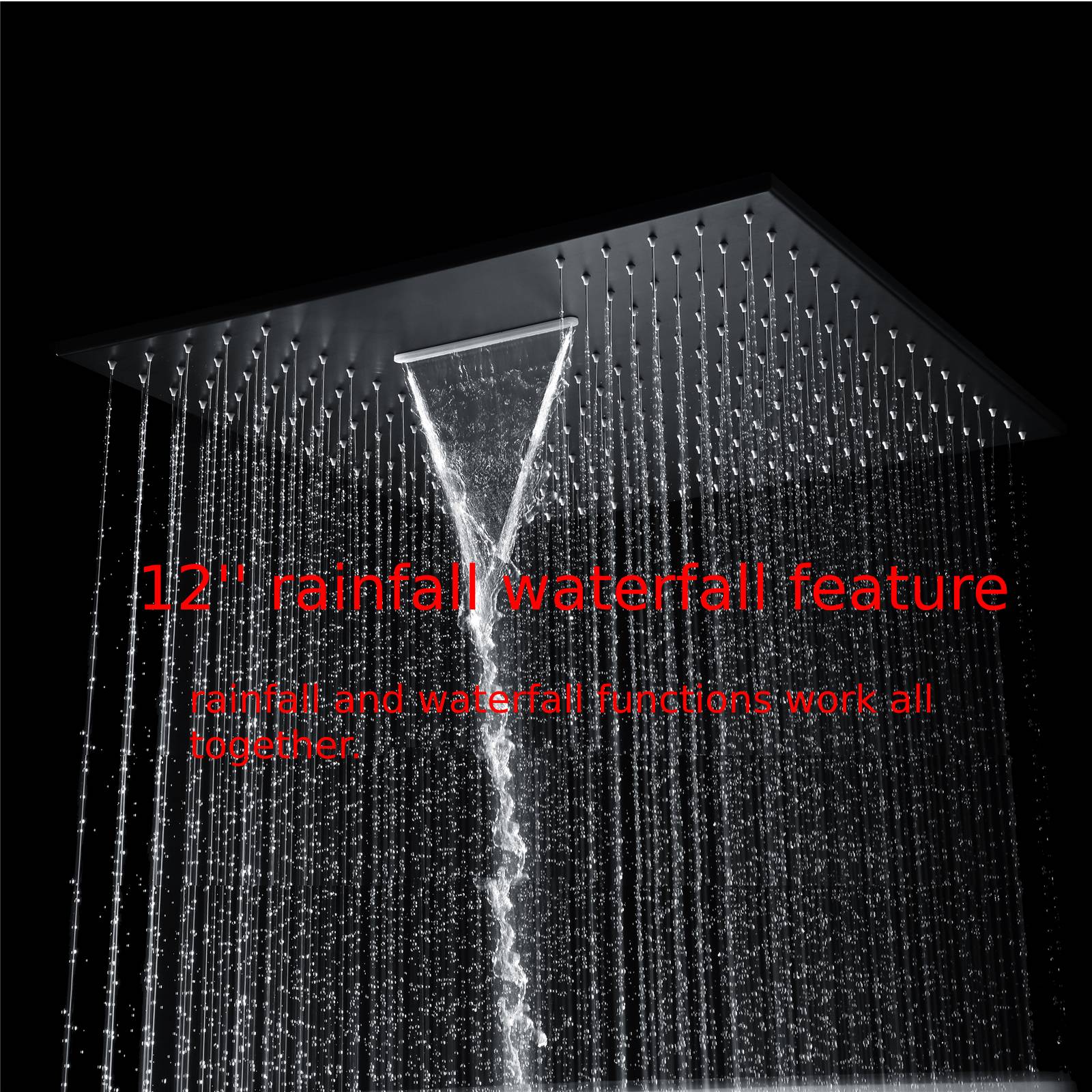 Matte Black Ceiling Mounted Rainfall Shower Faucet: 12'' or 16'' with LED Option - Image 6