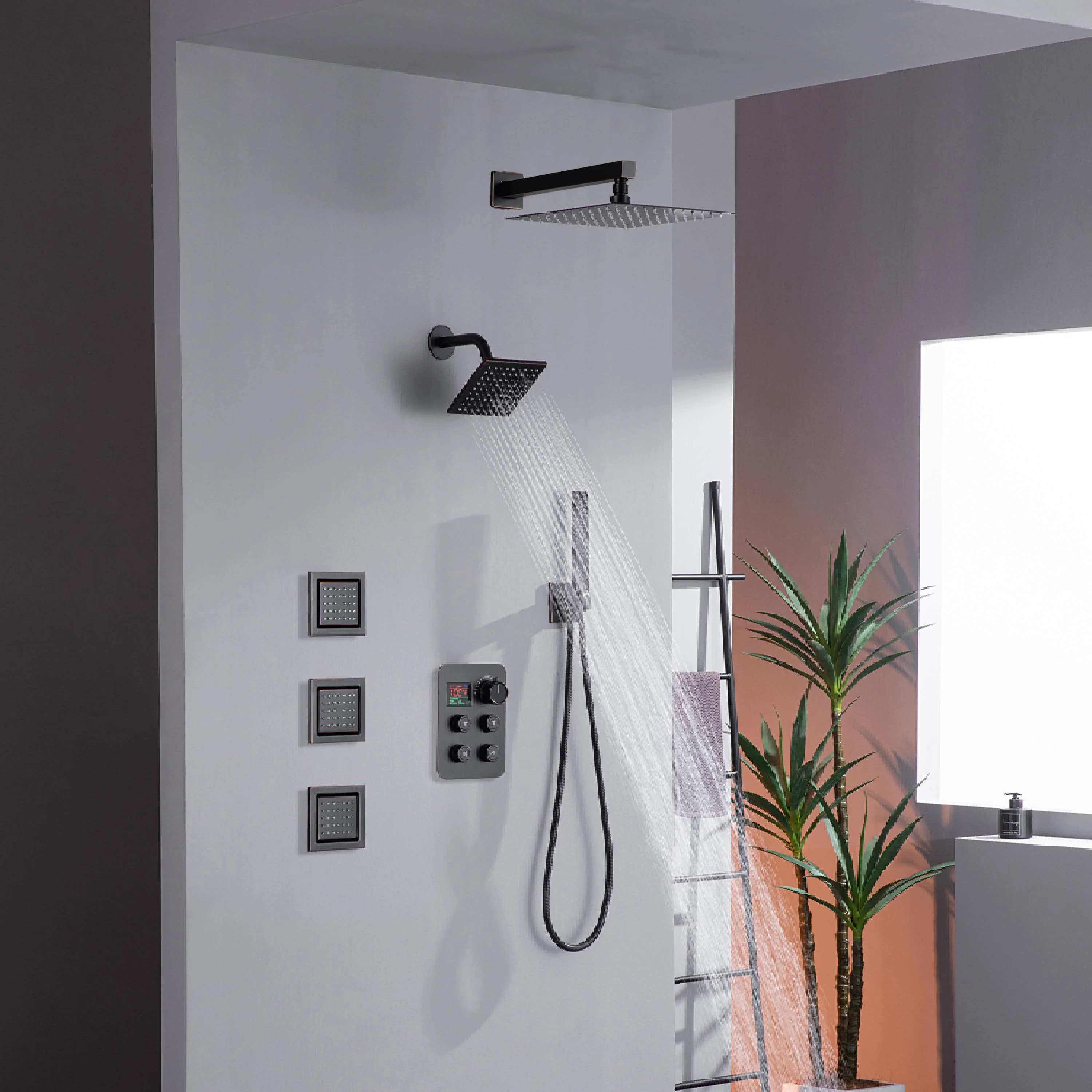 12" or 16" Wall Mount Rain Head with 4-Way Thermostatic Faucet and 4" Body Jet - Image 34
