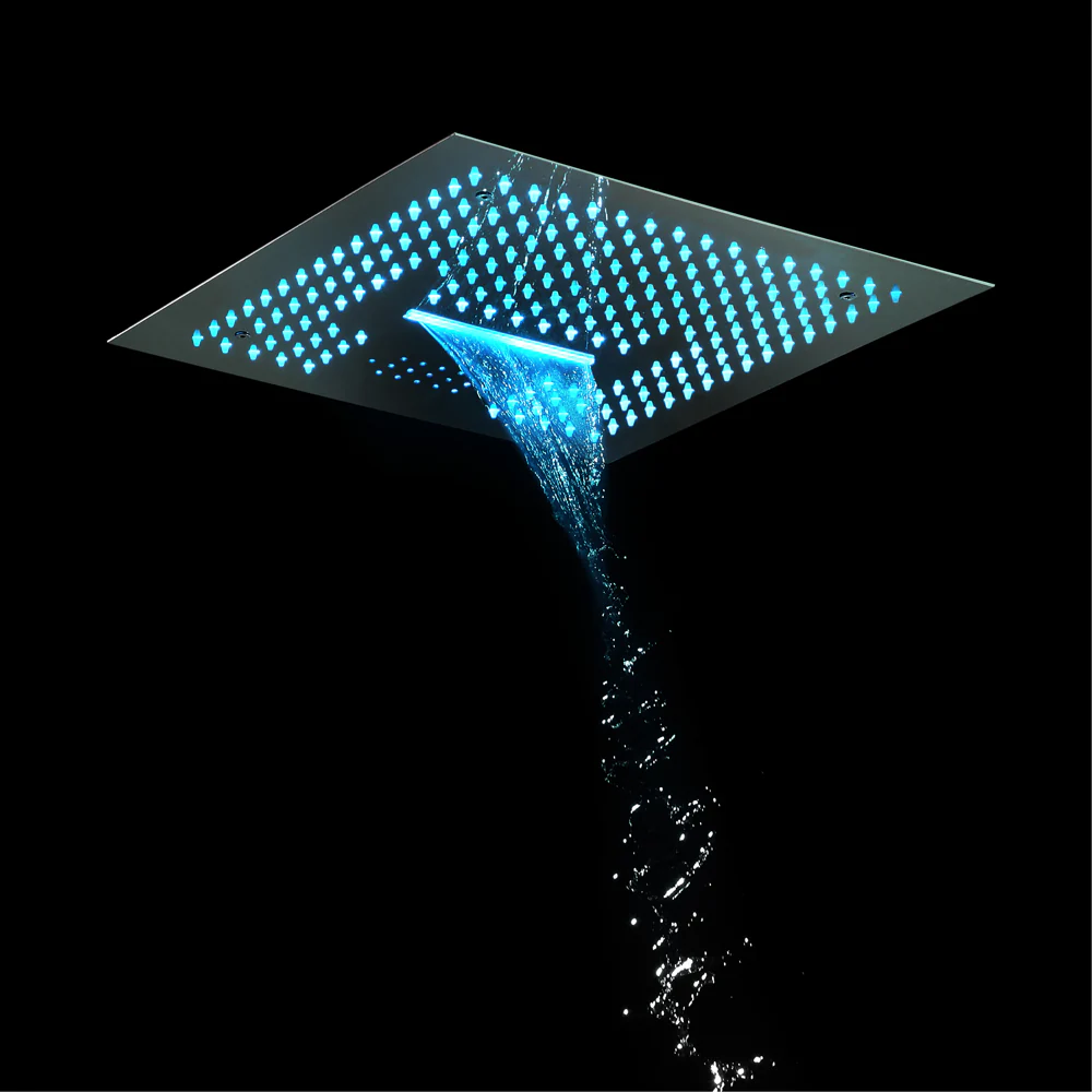 16-Inch Matte Black Thermostatic Shower Faucet: Flush-Mounted, 64-Color LED Lighting, Bluetooth Music, 4-Way Control, and 4-Inch Body Jet Features - Image 6