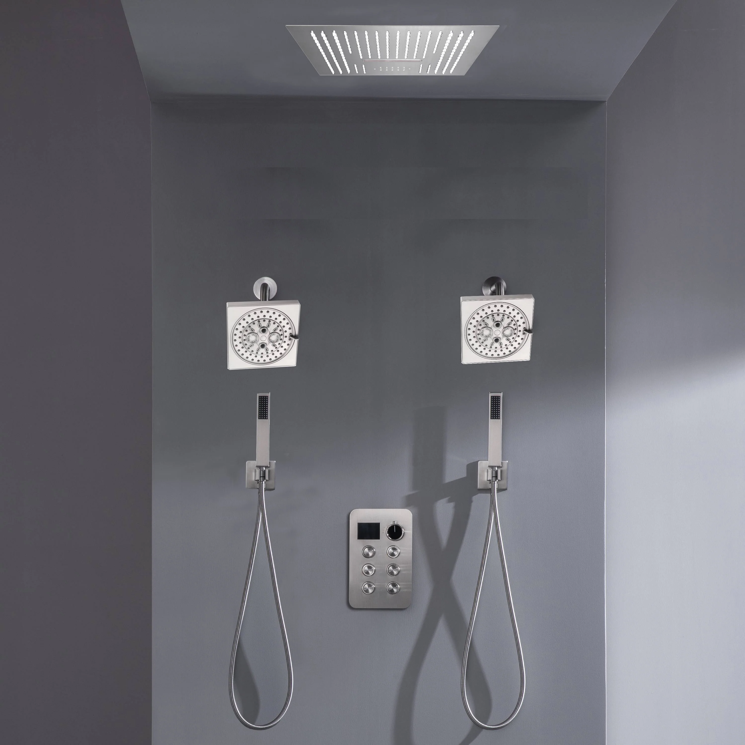 16-inch Bluetooth Music LED 6-Way Digital Thermostatic Shower System with Waterfall,Dual Handle Wands, Regular Head - Image 4