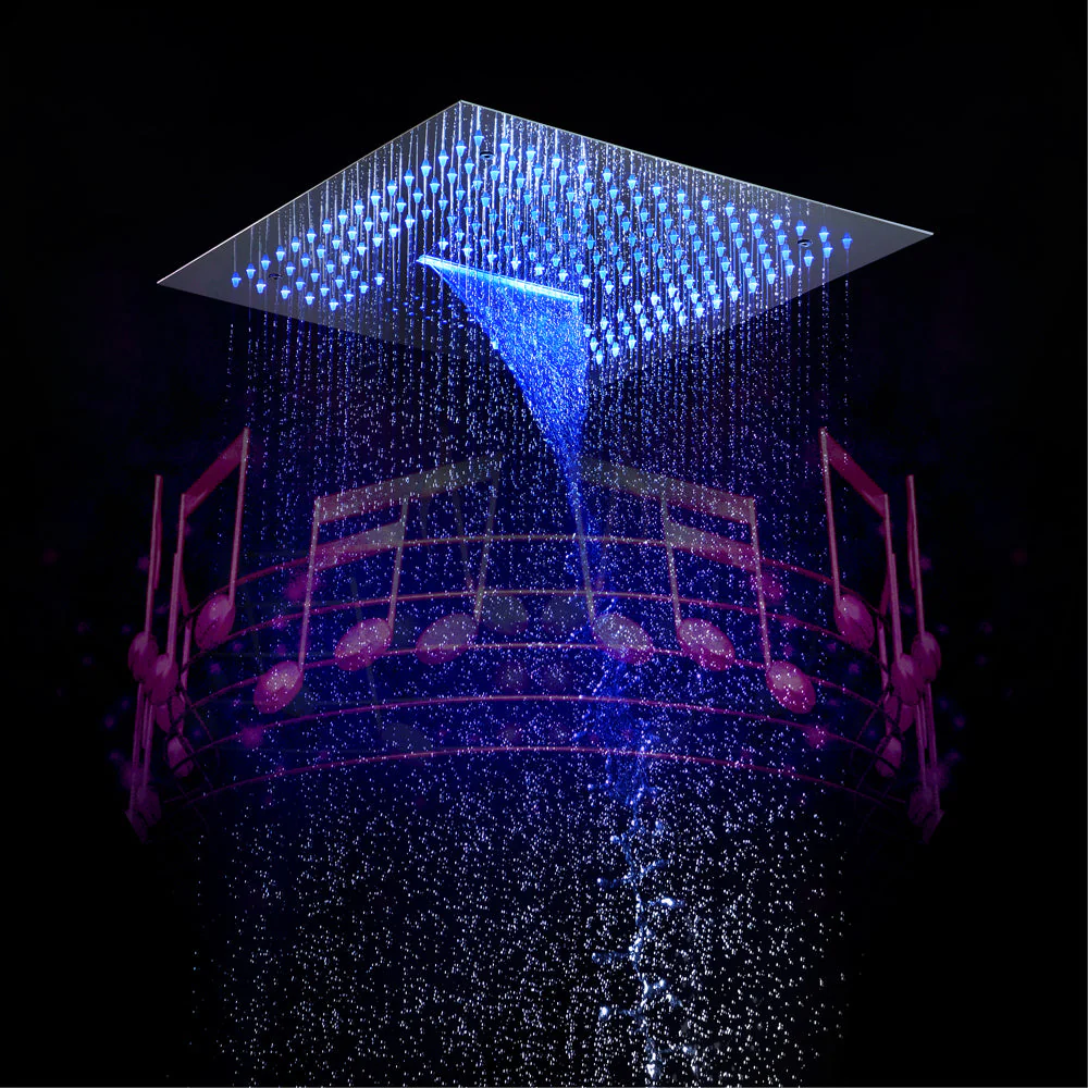 16-inch Bluetooth Music LED 6-Way Digital Thermostatic Shower System with Waterfall,Dual Handle Wands, Regular Head - Image 8