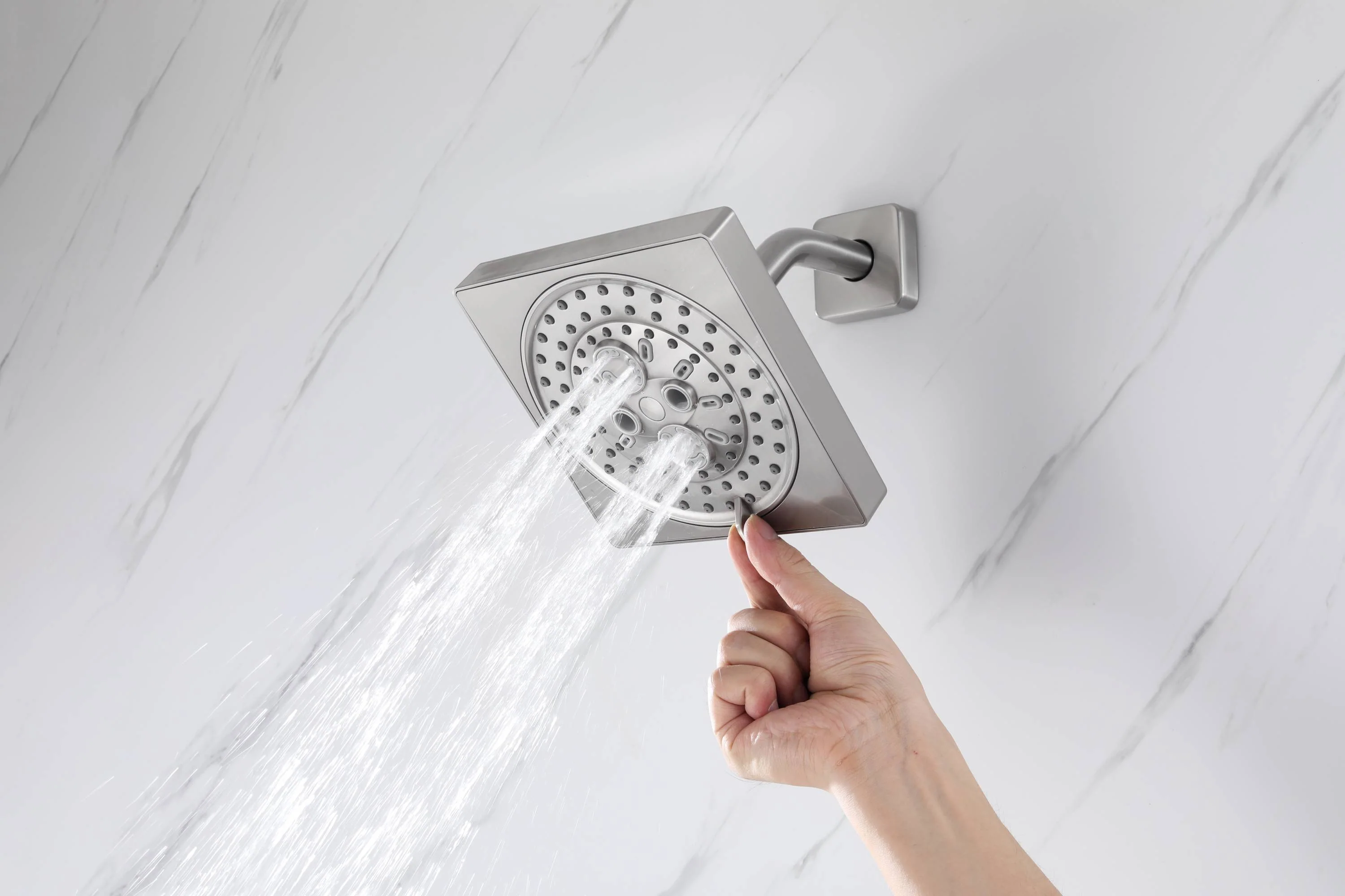 16" Brushed Nickel Flush Mount Shower System: 6-Way Thermostatic Valve, Dual Heads, 6 Body Jets - Image 10