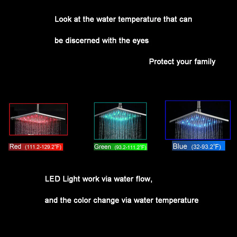 Wall-Mounted 3-Way Digital Display Pressure Balance Shower Faucet with Choice of 12'' or 16'' LED or Non-LED Rain Shower Head - Image 8