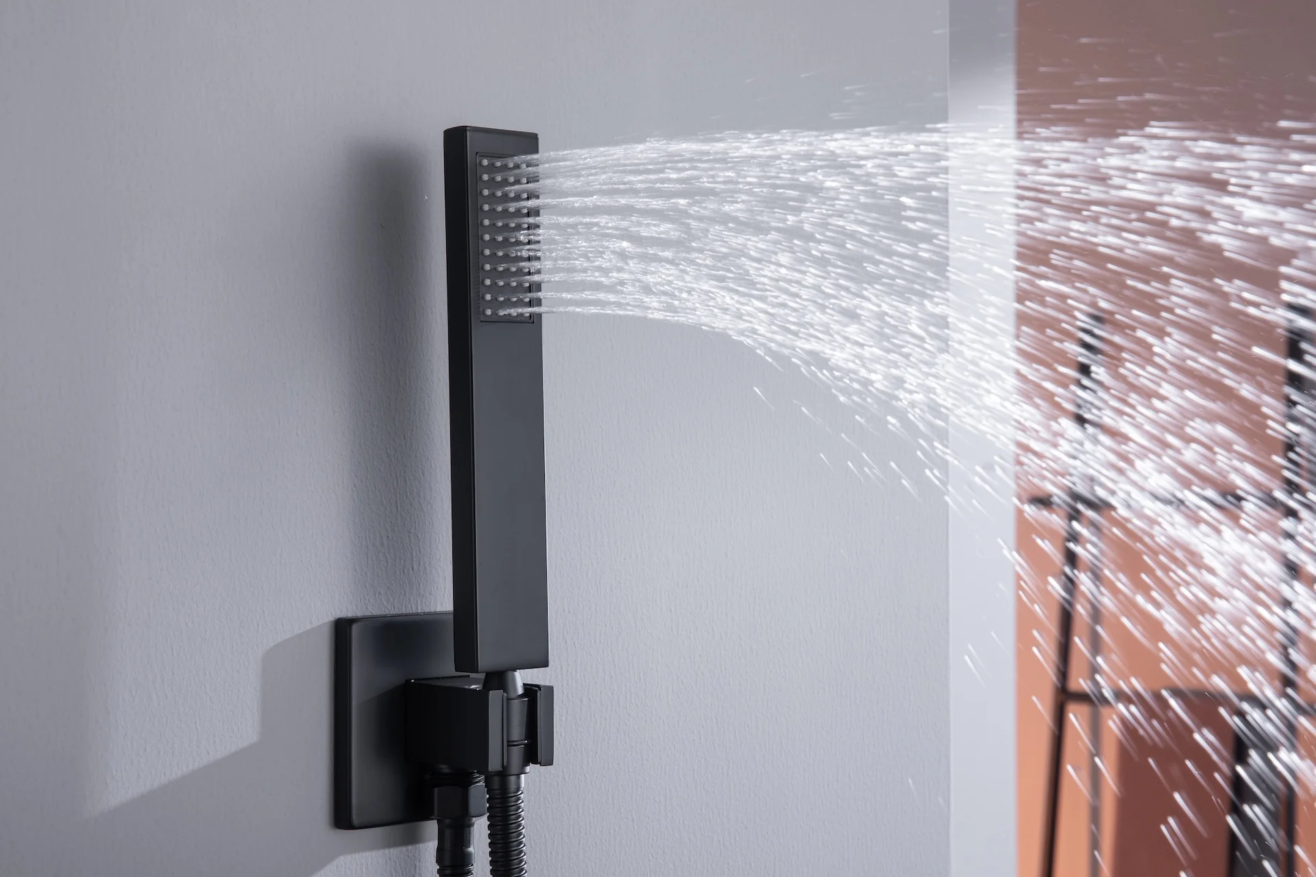 16inch 64 colors LED matte black Flushed mount rainfall waterfall shower head 5 Way Thermostatic Shower Faucet with body jets and Tub Spout - Image 11