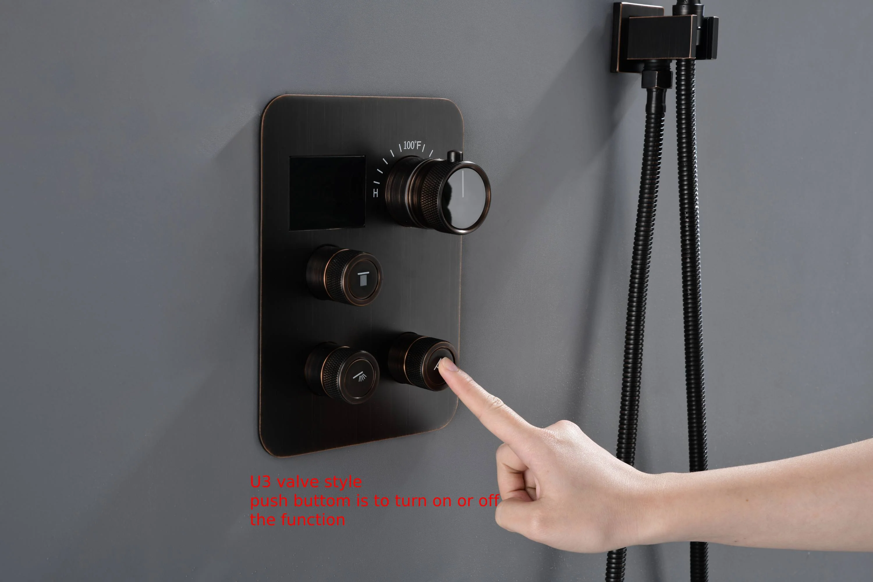 LED Oil Rubbed Bronze 20" Ceiling-Mounted 3-Way Thermostatic Shower Faucet - Image 9