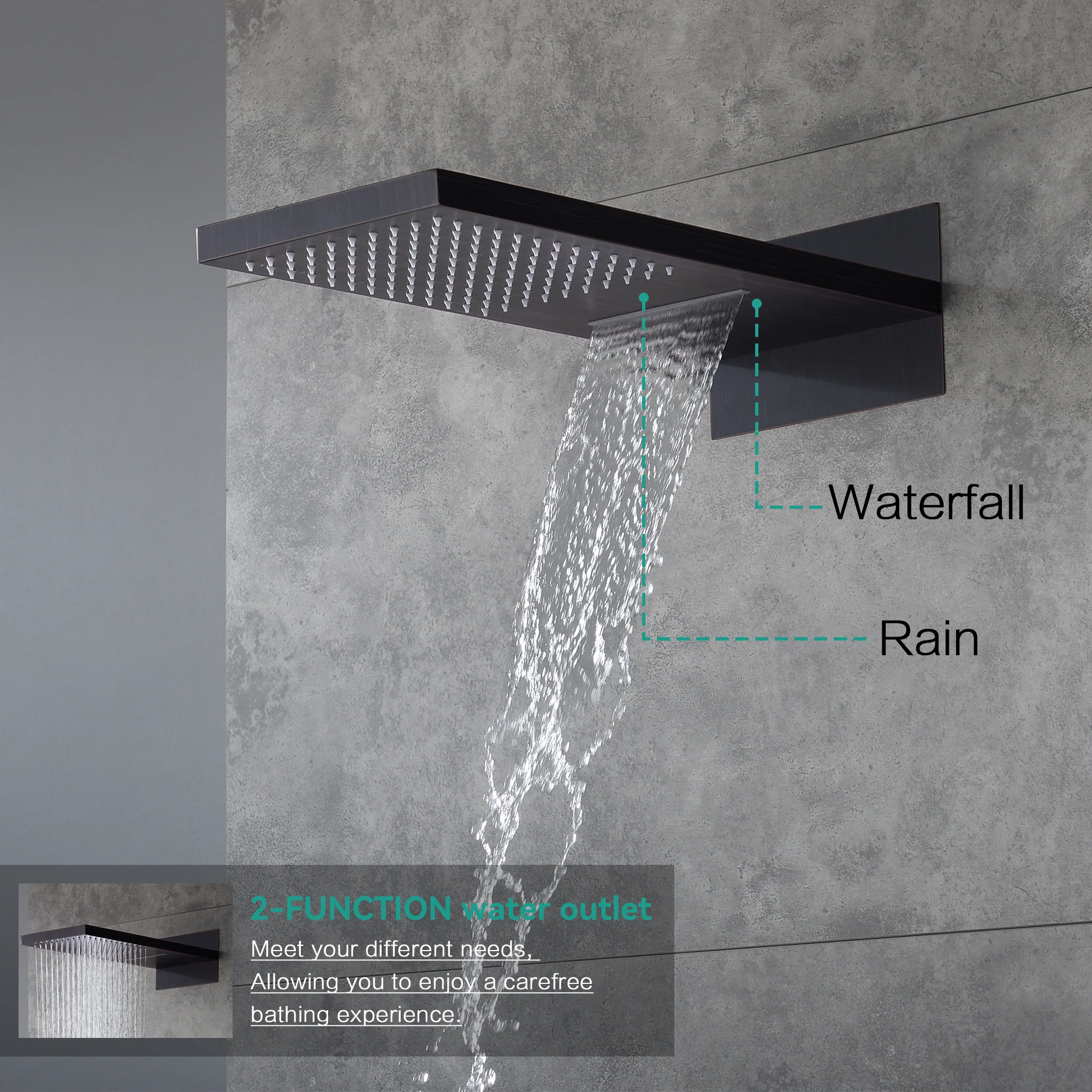 Wall Mount 22-Inch Rainfall Waterfall Shower Head with 4-Way Digital Display and Body Jets - Image 48