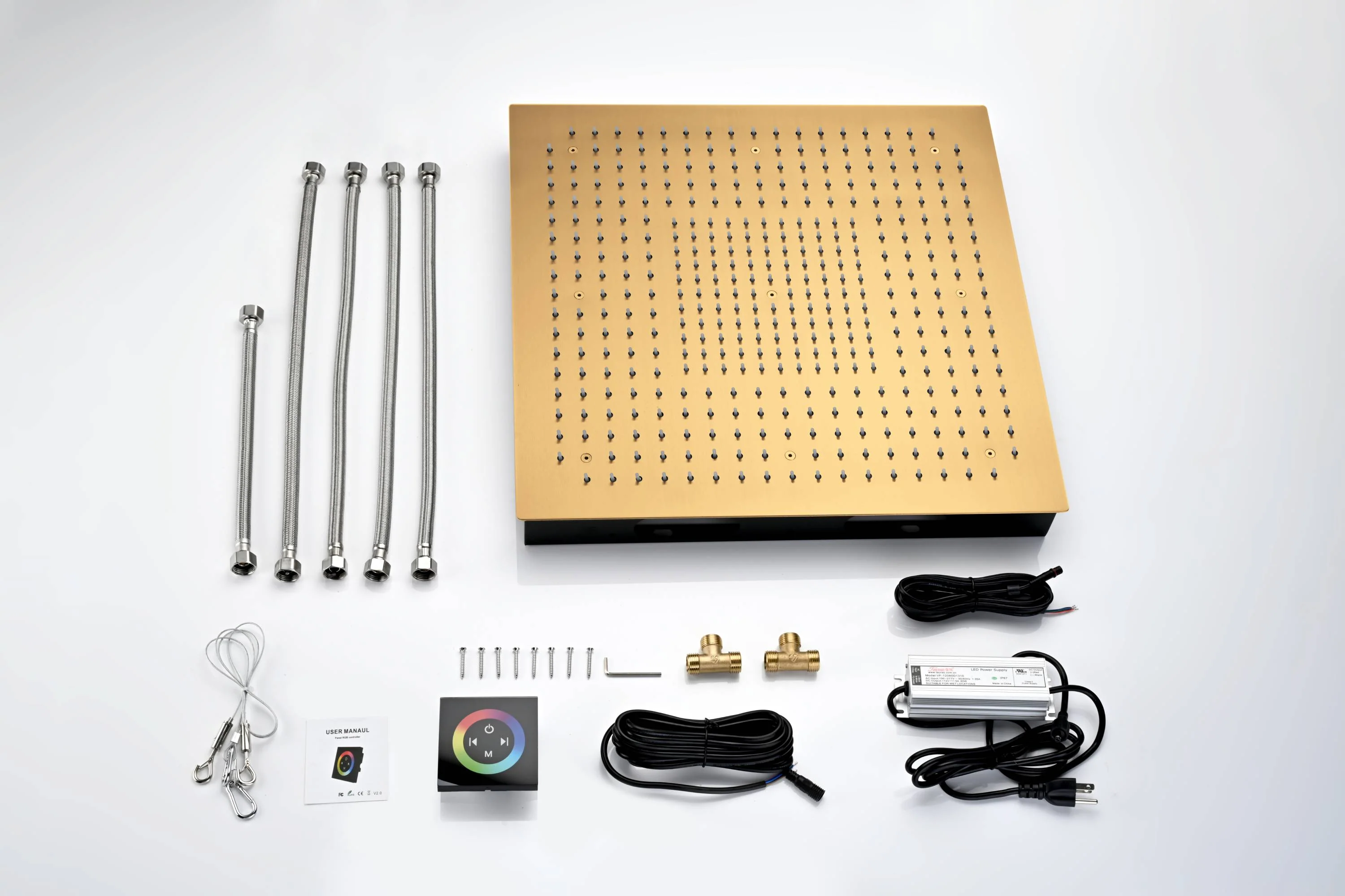 40 inch x 20 inch rainfall shower head 64 led light 6 way digital display shower faucet with dual regular heads and body jets - Image 7