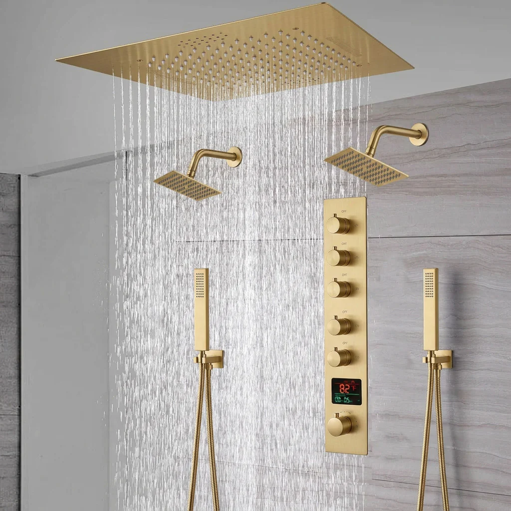 20-Inch Flush Mount Rainfall Shower System: Complete with 5-Way Thermostatic Valve and Dual Regular Heads - Image 3