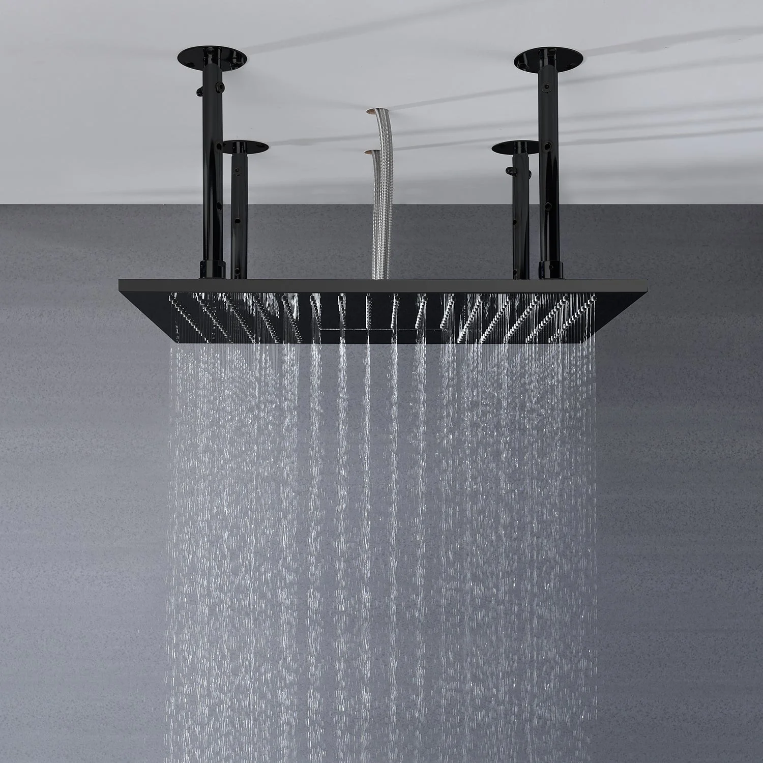 20-Inch or 24-Inch Matte Black Flush Mount Rainfall Shower System: Complete with 6-Way Thermostatic Valve and 6 Body Jets and Dual Regular Heads - Image 13