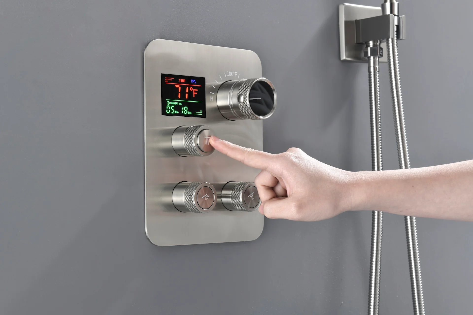 Brushed Nickel 3-Way Thermostatic Shower Faucet with Ceiling-Mounted 20'' or 24'' Head - Image 5