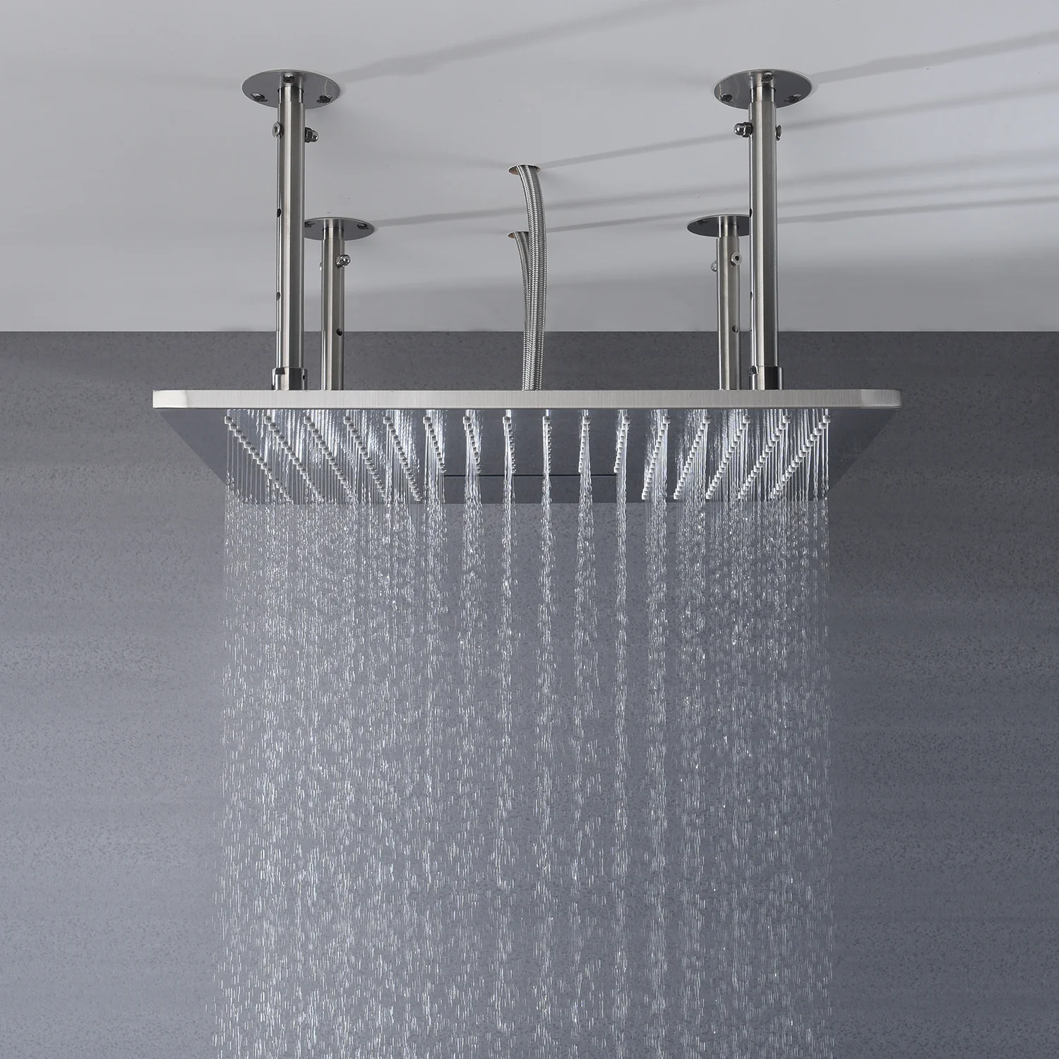 20inch Brushed nickel ceiling mount rainfall waterfall shower systems 4 way thermostatic valve with 6 body jets - Image 6