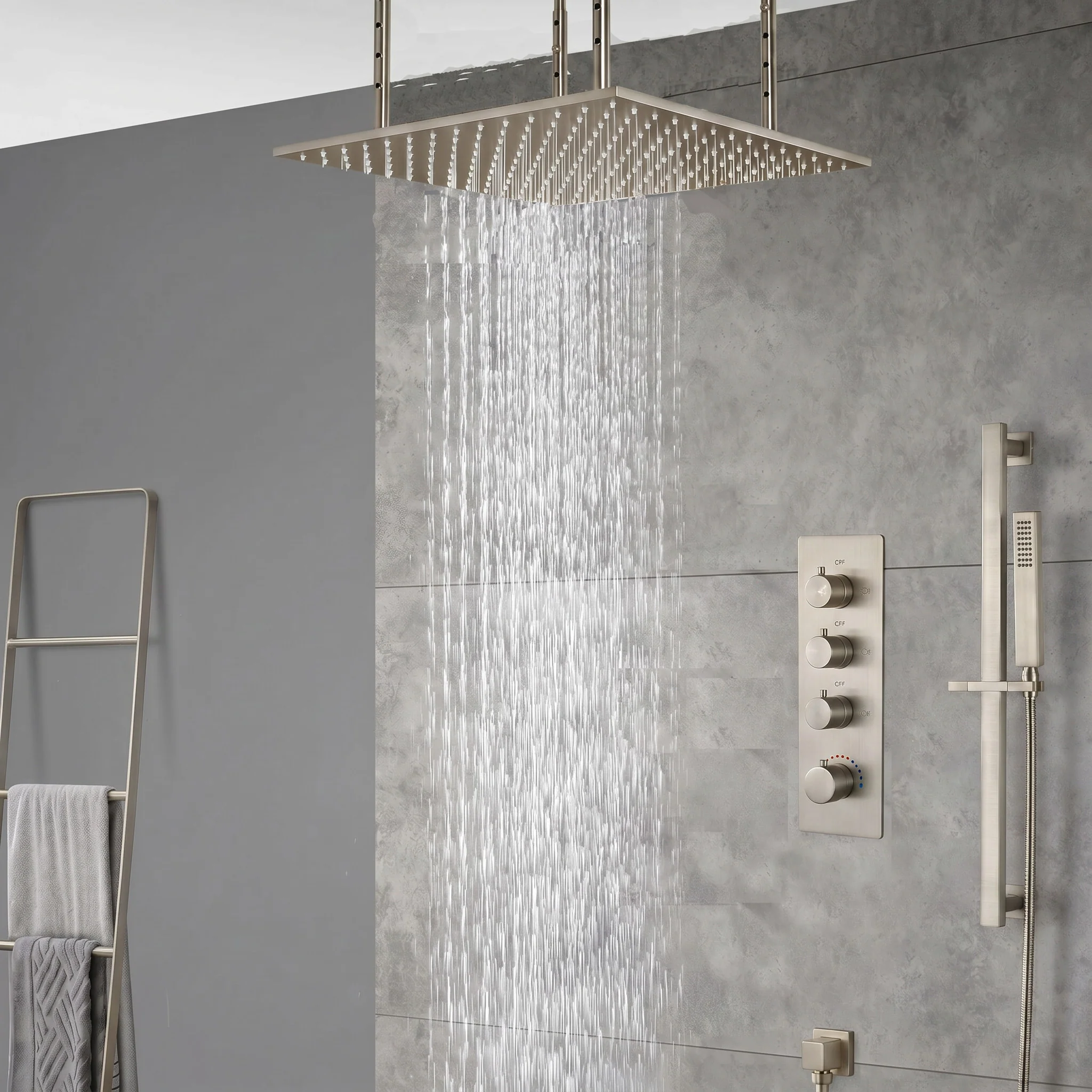 20inch matte black ceiling mount rainfall waterfall shower systems 3 way digital thermostatic valve - Image 10