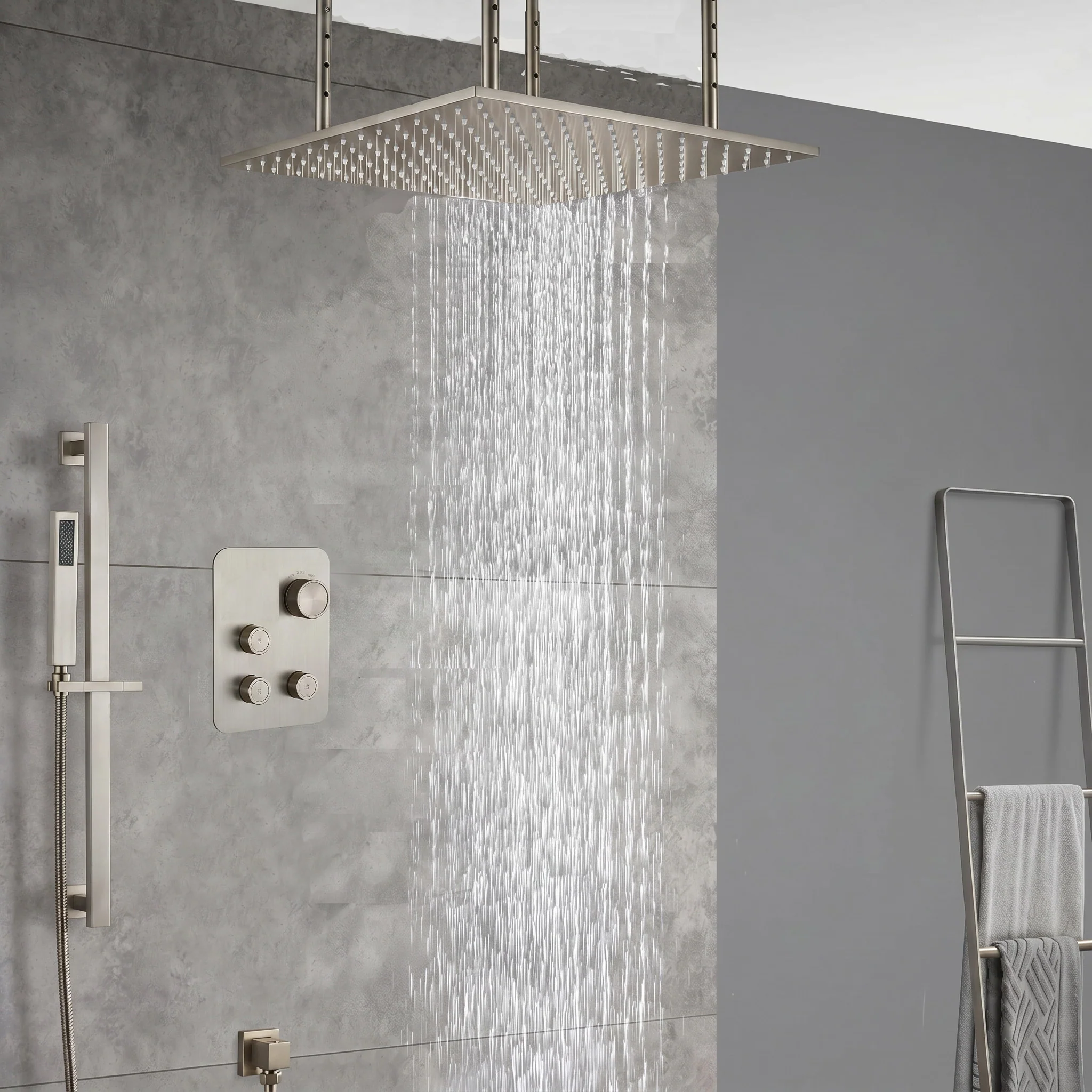 20inch matte black ceiling mount rainfall waterfall shower systems 3 way digital thermostatic valve - Image 12
