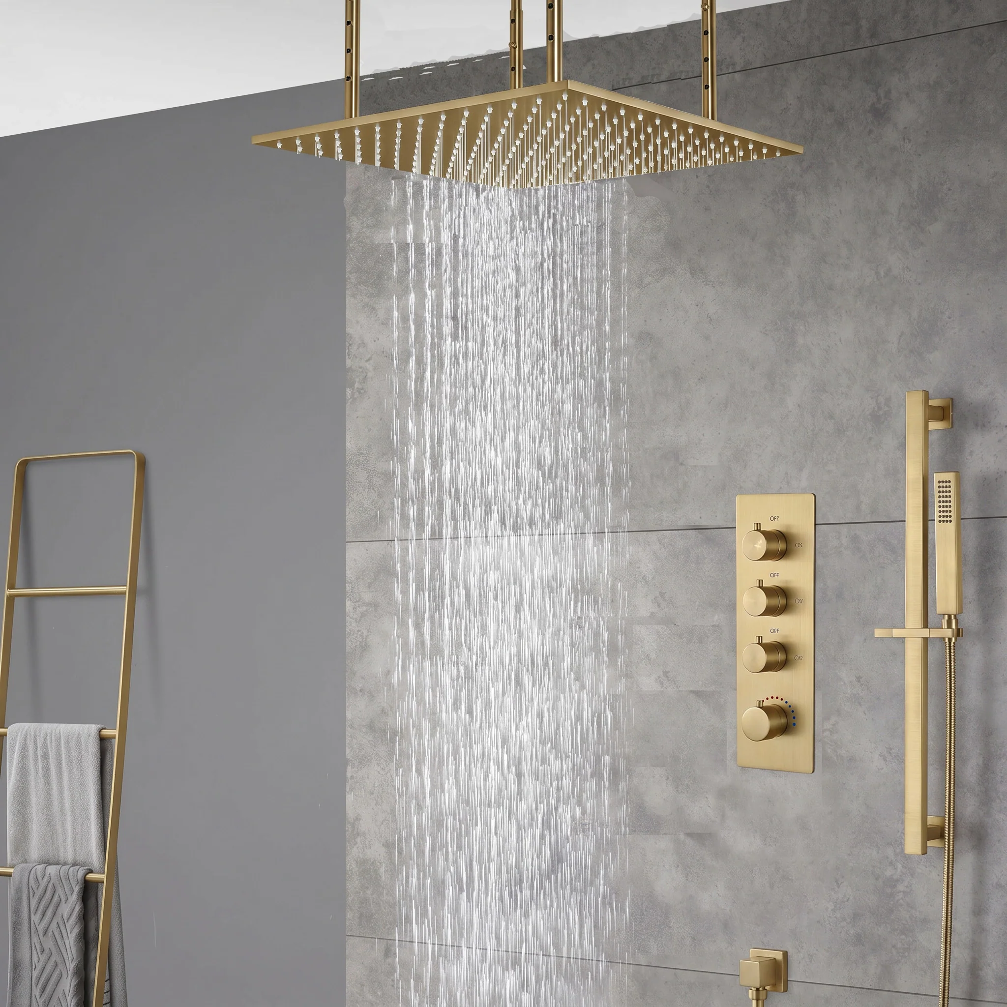 20inch matte black ceiling mount rainfall waterfall shower systems 3 way digital thermostatic valve - Image 6