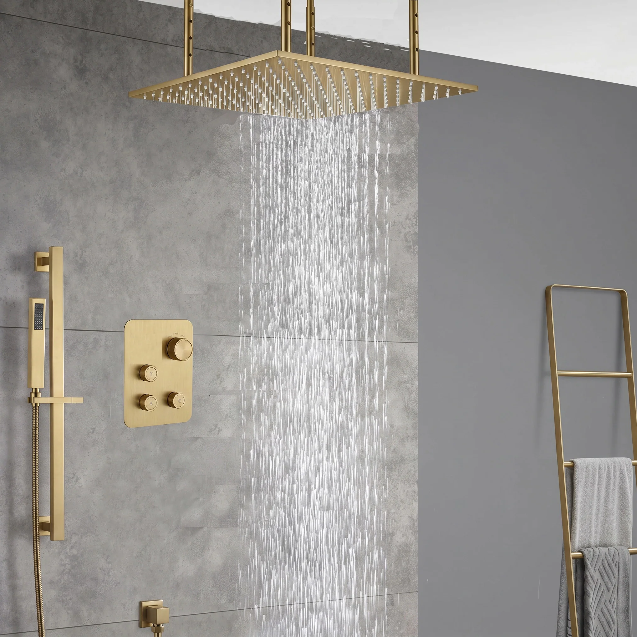 20inch matte black ceiling mount rainfall waterfall shower systems 3 way digital thermostatic valve - Image 8