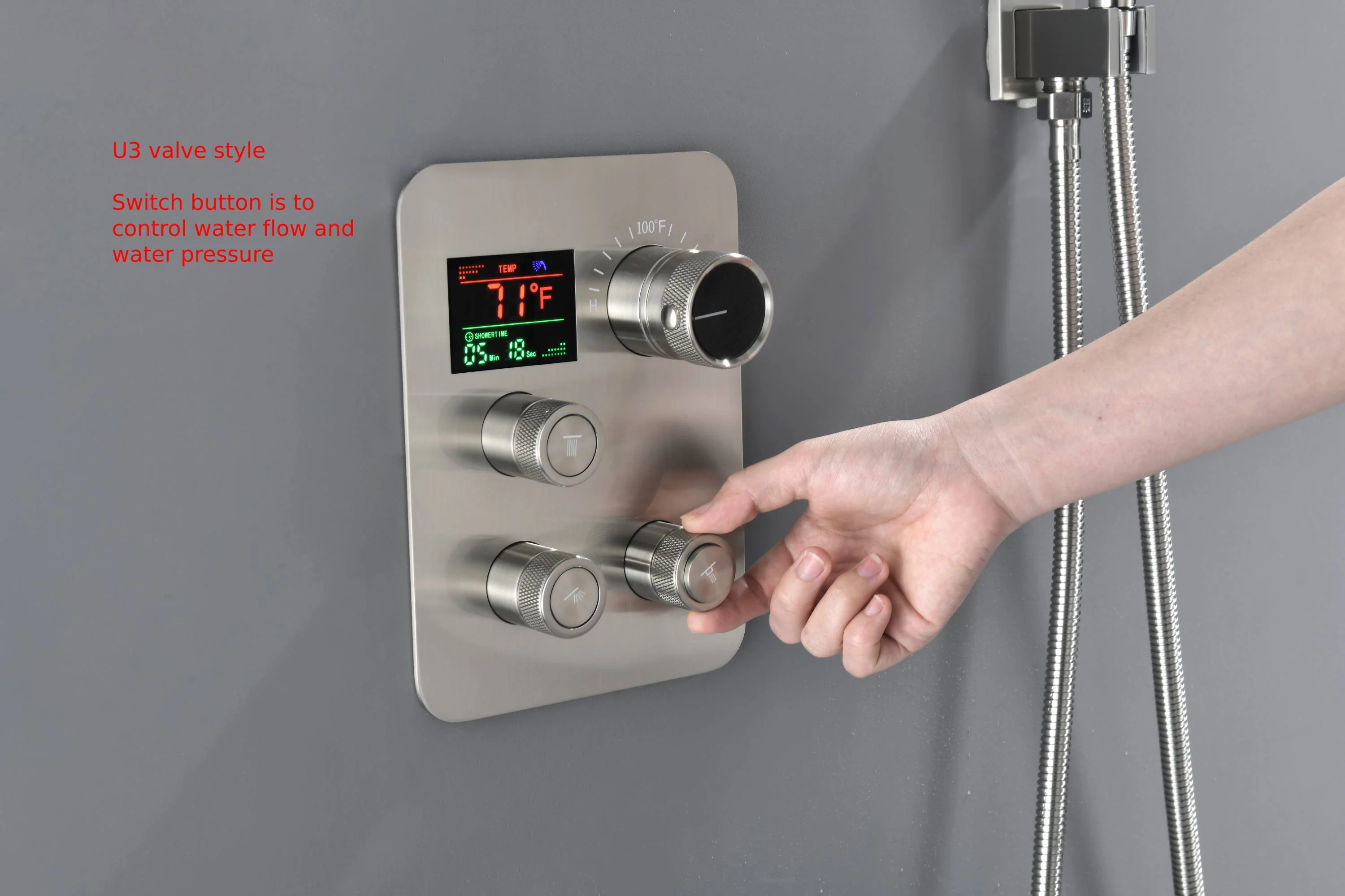 22" Brushed nickel 3 way Thermostatic display valve Rain & Waterfall Shower Faucet - Image 12