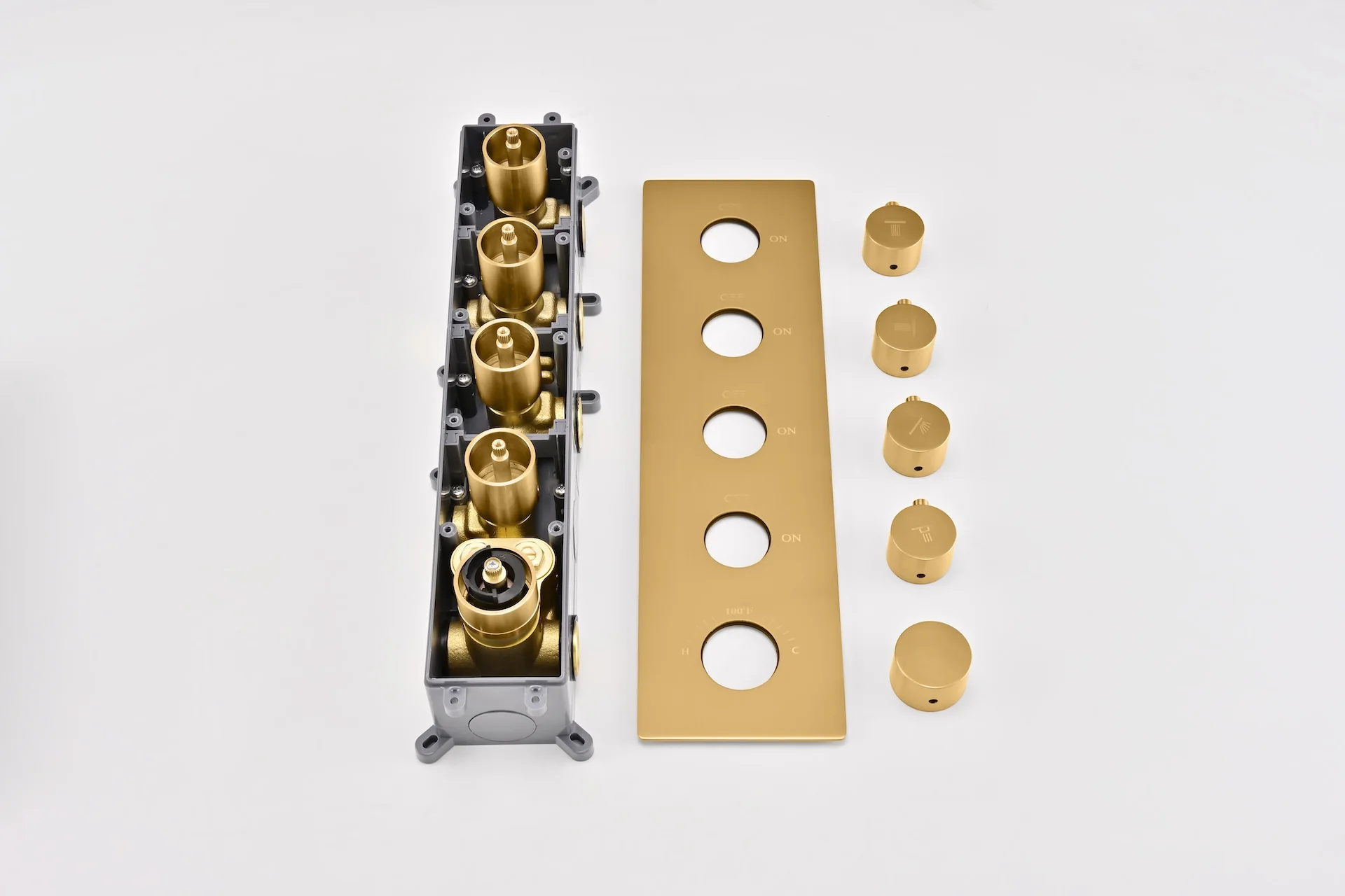 The Ultimate 22'' Brushed Nickel or brushed gold 4-Way Thermostatic Shower Faucet with Waterfall, Rain Massage, Body Jet Spray, and Sliding Bar - Image 5