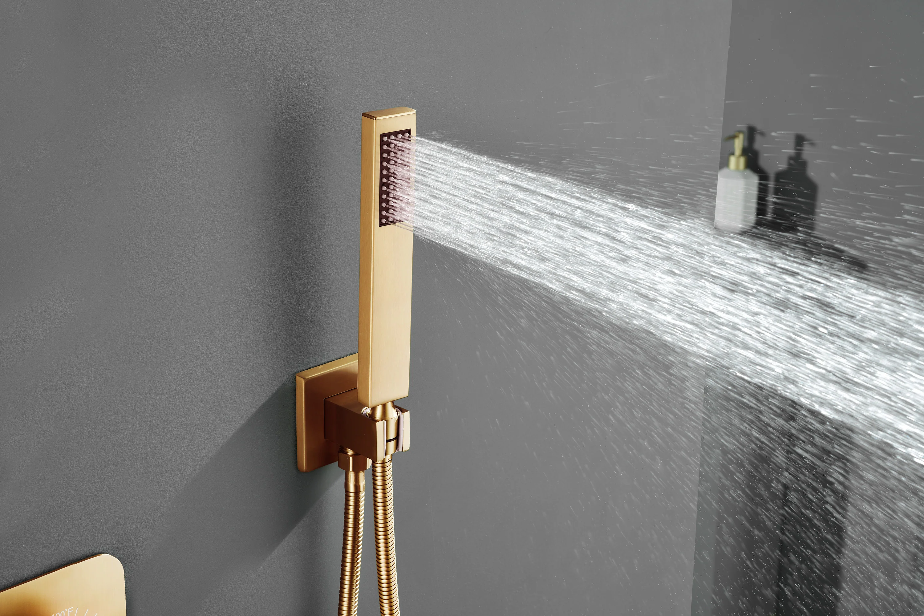 22-Inch Rainfall Waterfall Champagne Bronze 3-Way Thermostatic Shower System: Featuring a rainfall waterfall head with Simultaneous and Independent Functionality - Image 4