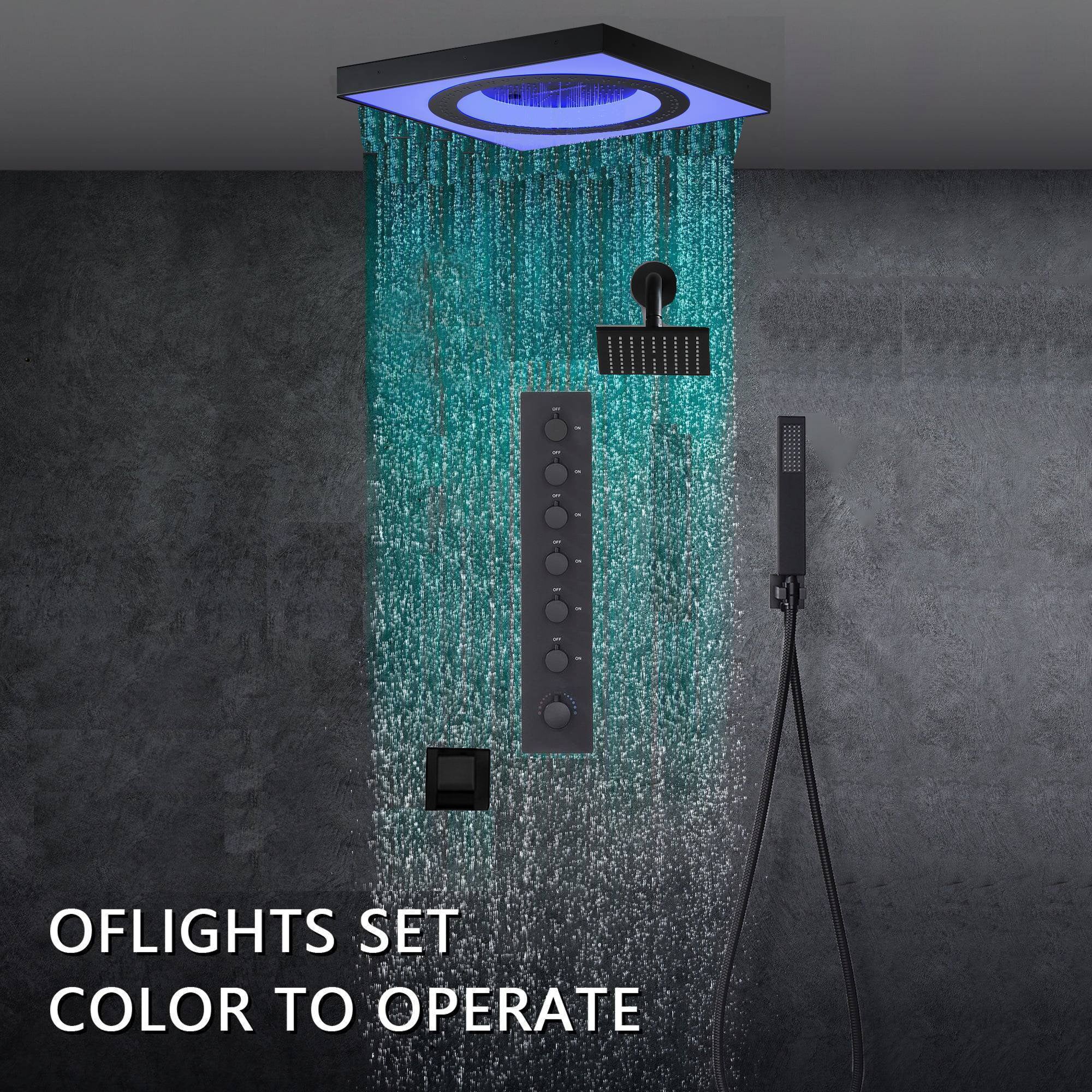 24" Flush Mount Rainfall Waterfall 6-Way Digital Shower System with LED, Dual Regular Heads and Tub Spout