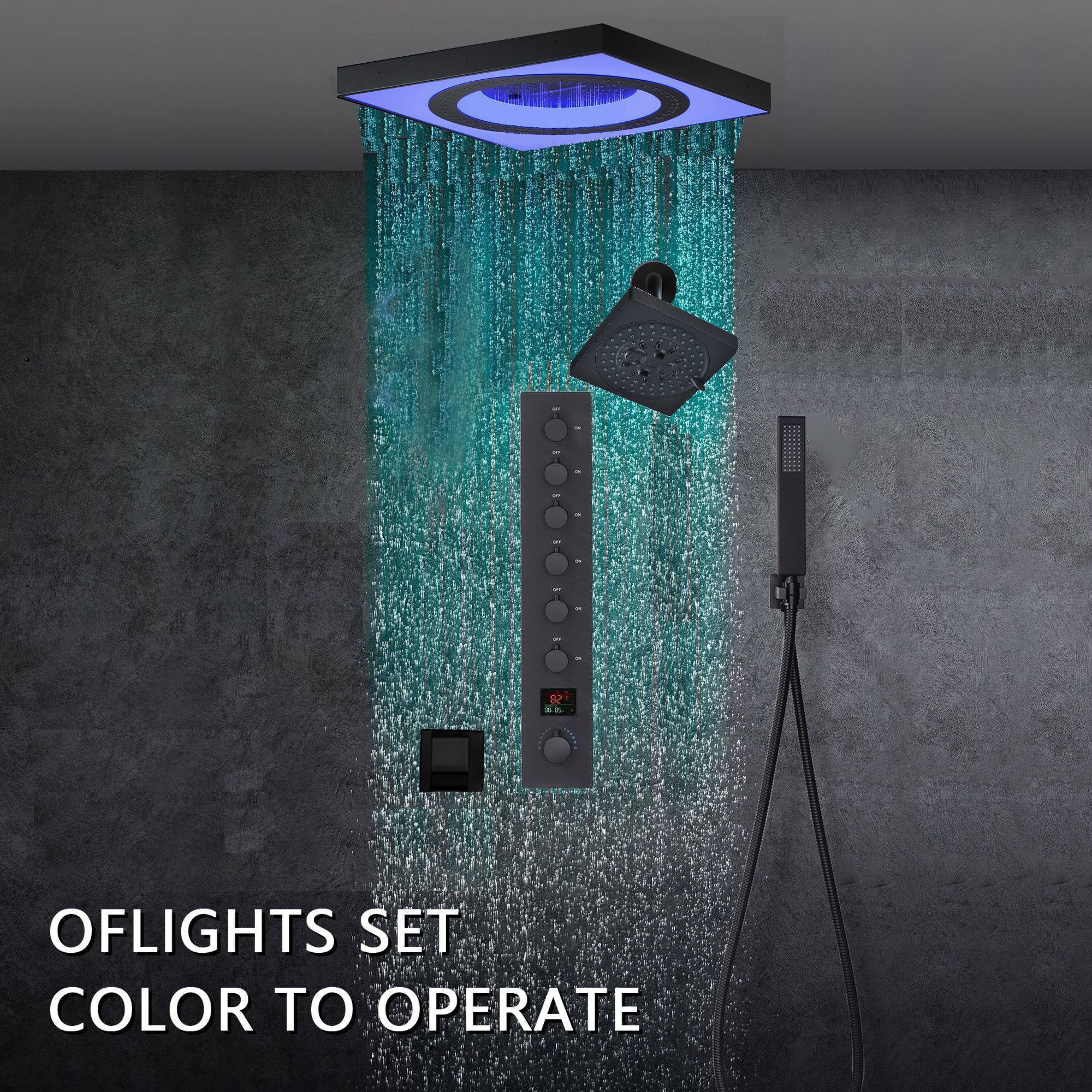 24" Flush Mount Rainfall Waterfall 6-Way Digital Shower System with LED, Dual Regular Heads and Tub Spout - Image 10