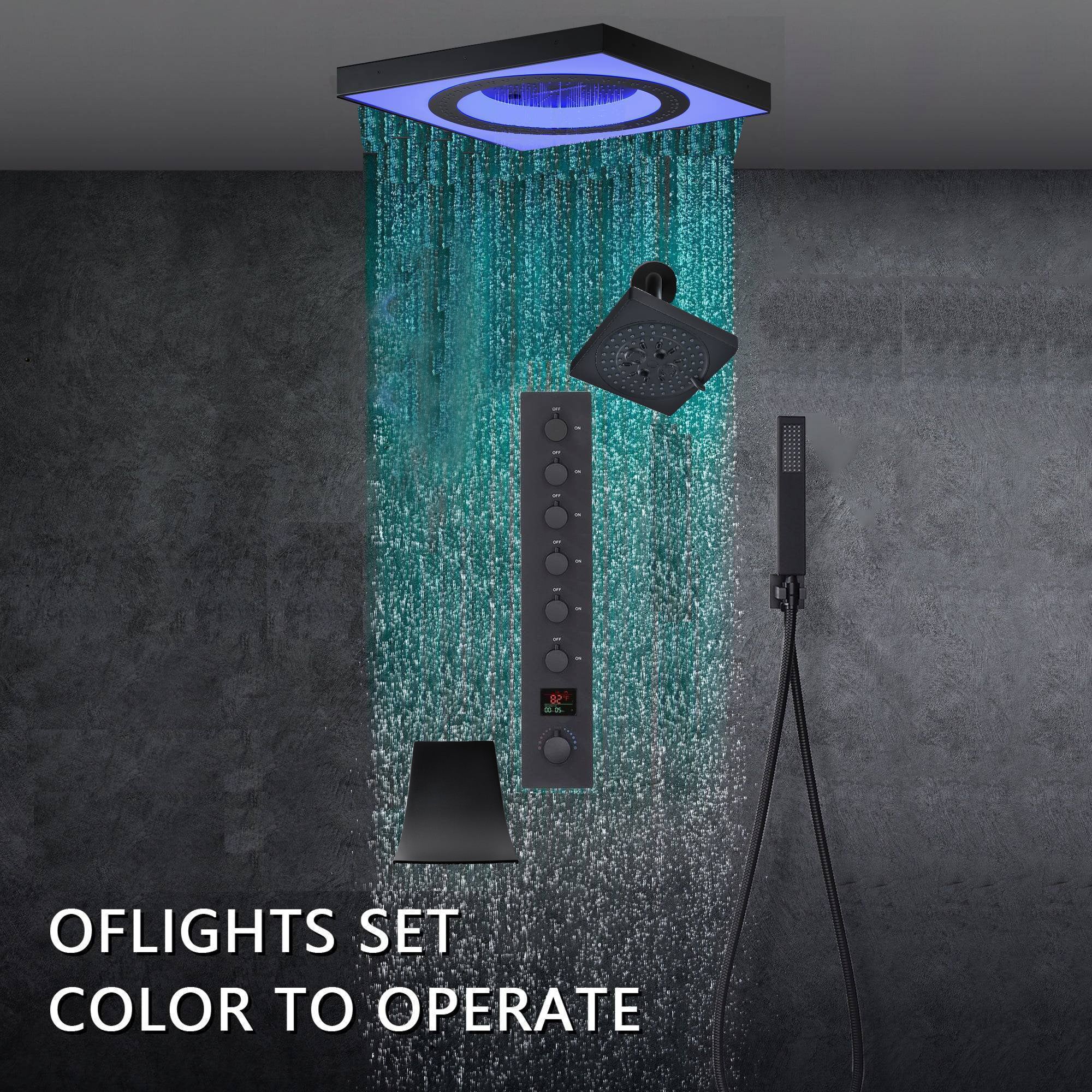 24" Flush Mount Rainfall Waterfall 6-Way Digital Shower System with LED, Dual Regular Heads and Tub Spout - Image 11