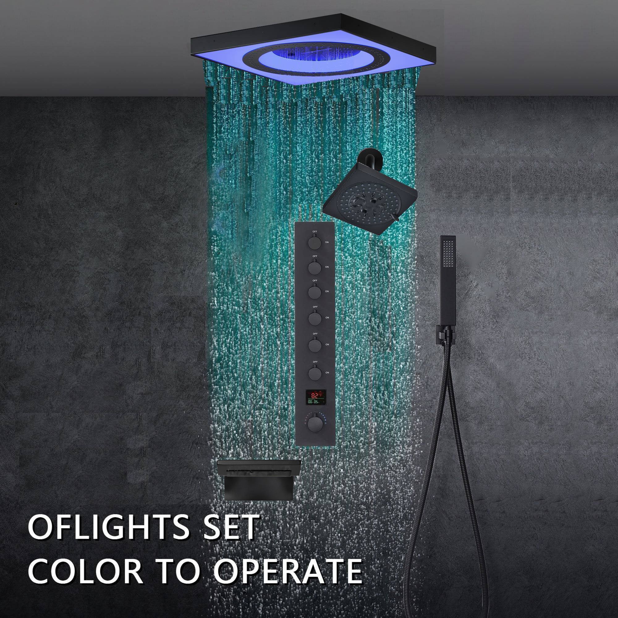 24" Flush Mount Rainfall Waterfall 6-Way Digital Shower System with LED, Dual Regular Heads and Tub Spout - Image 12