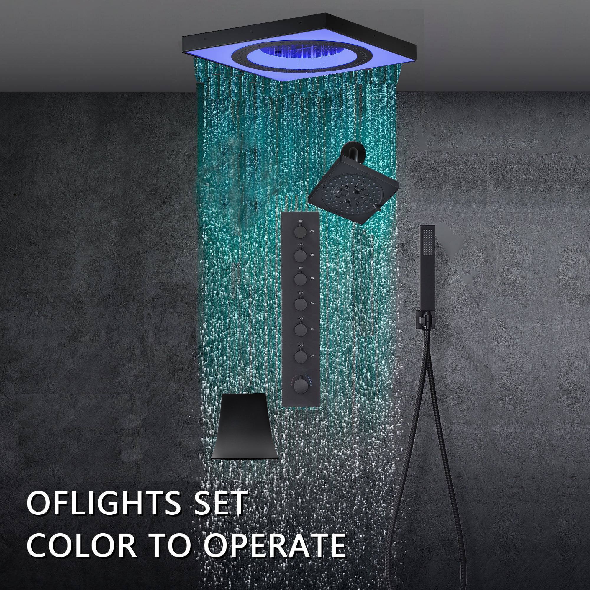 24" Flush Mount Rainfall Waterfall 6-Way Digital Shower System with LED, Dual Regular Heads and Tub Spout - Image 8