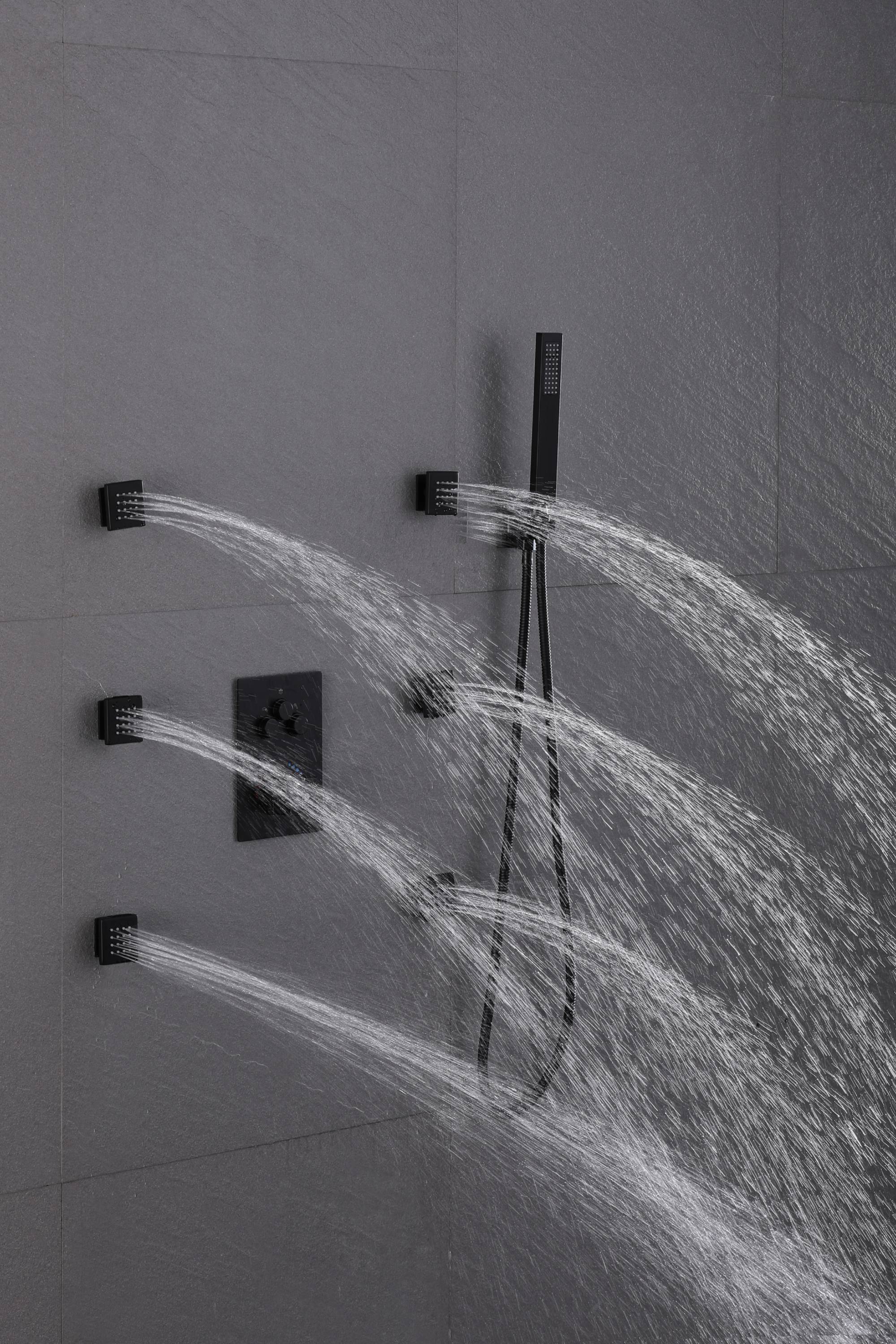 Matte Black 3-Way Thermostatic Shower System: 12'' or 16'' Rain Head, Optional LED, Simultaneous Function - Image 14