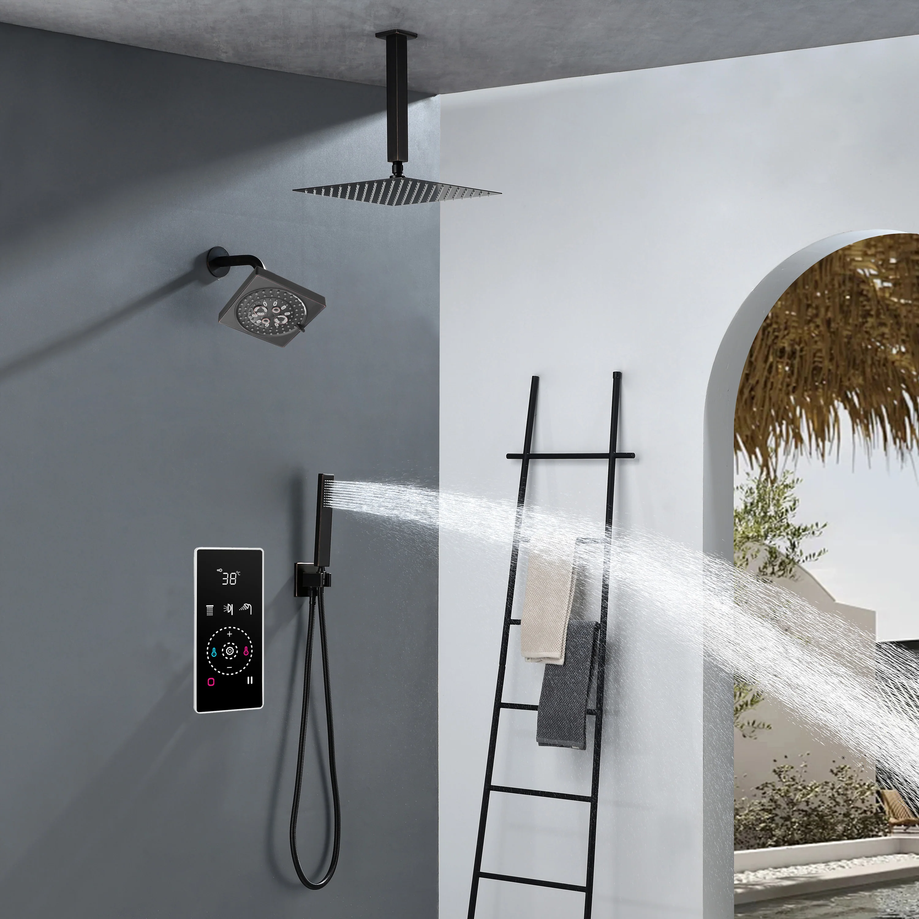 3 Way Thermal Digital Touchscreen Shower Faucet with regular head and rainfall head,Handle Shower - Image 9