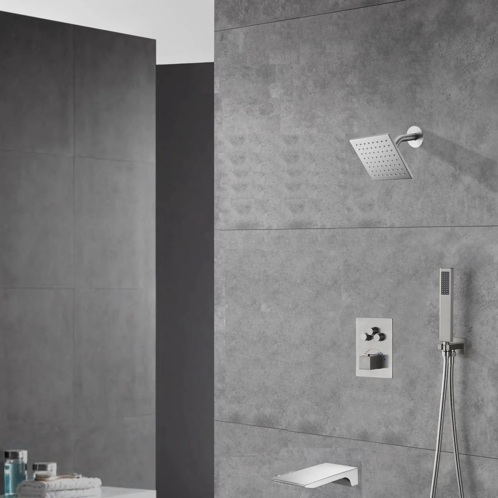 Brushed nickel Regular shower head 3 functions Thermostatic Mixer System  Shower Faucet Set Tub Spout Bath - Image 17