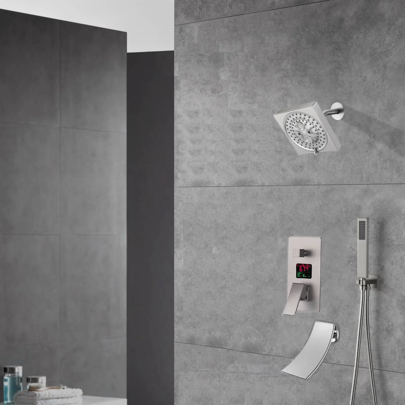 Brushed nickel Regular shower head 3 functions Thermostatic Mixer System  Shower Faucet Set Tub Spout Bath - Image 27