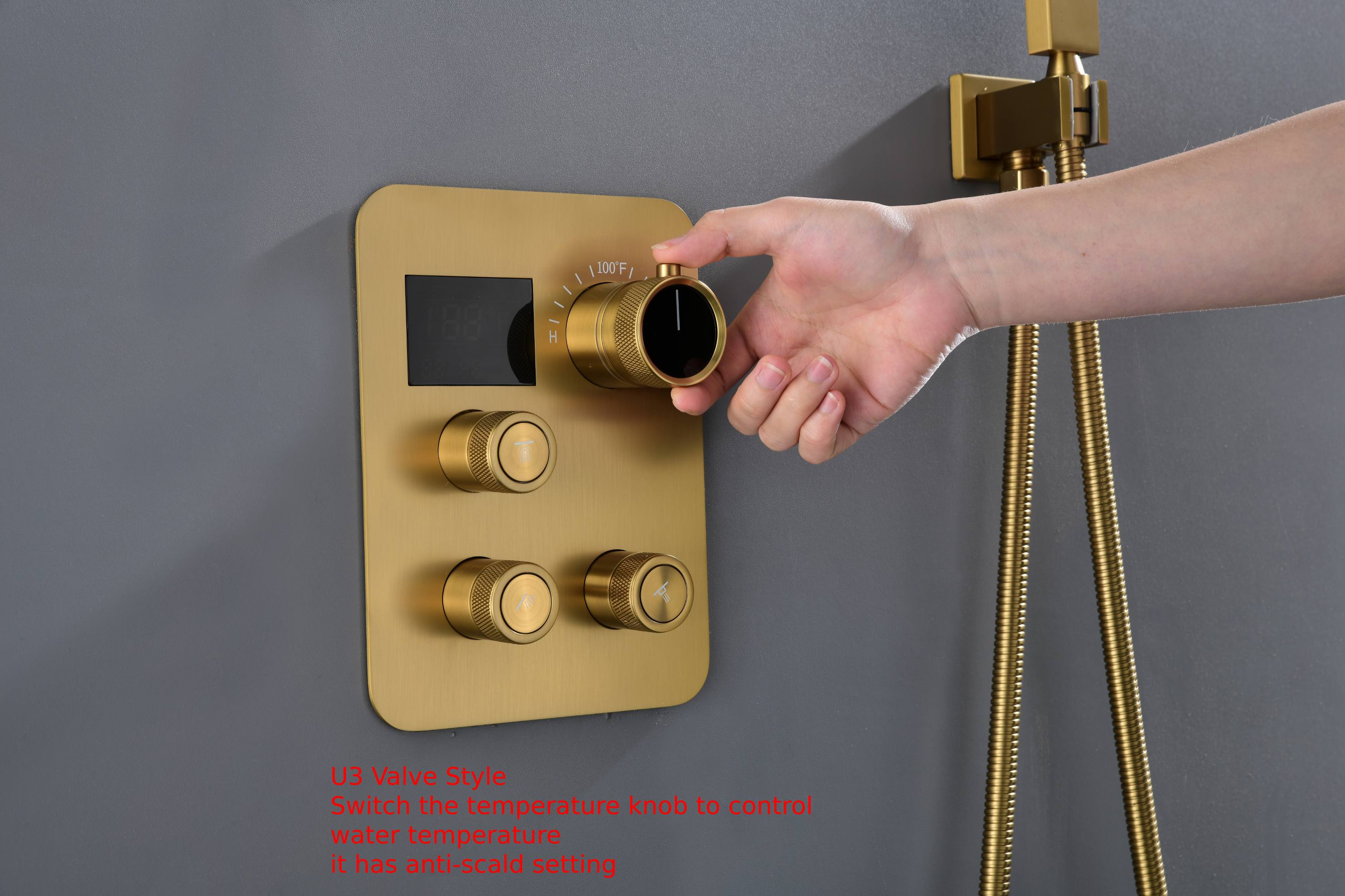 6" Regular Shower Head with Wall Mount Rainfall Shower Head - 3-Way Digital Thermostatic System - Image 9