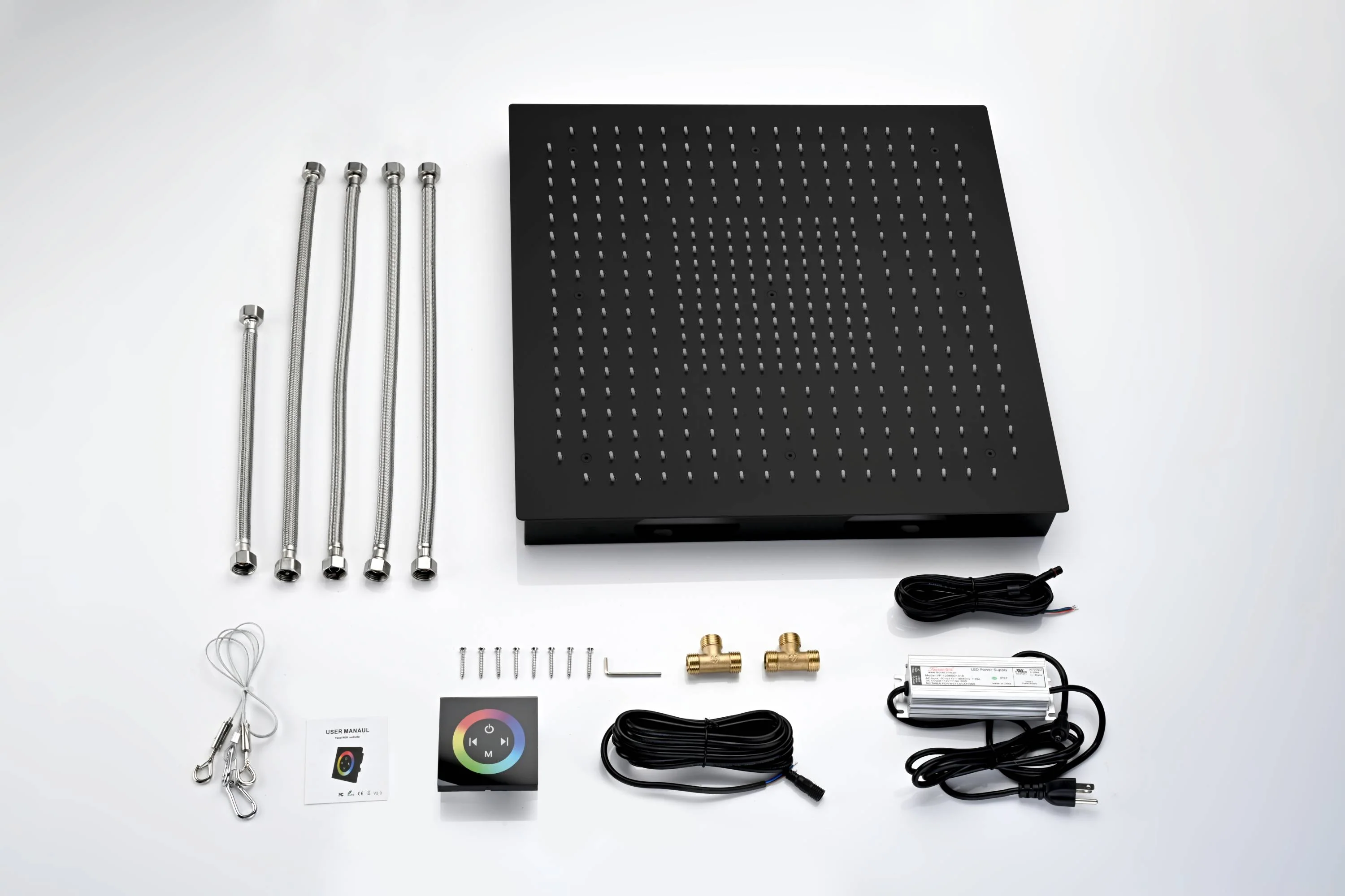 6" Wall Mount High Pressure Shower Head with 20" Flush Mount LED Rainfall Head: 3-Way Touch Digital Thermostatic System - Image 21