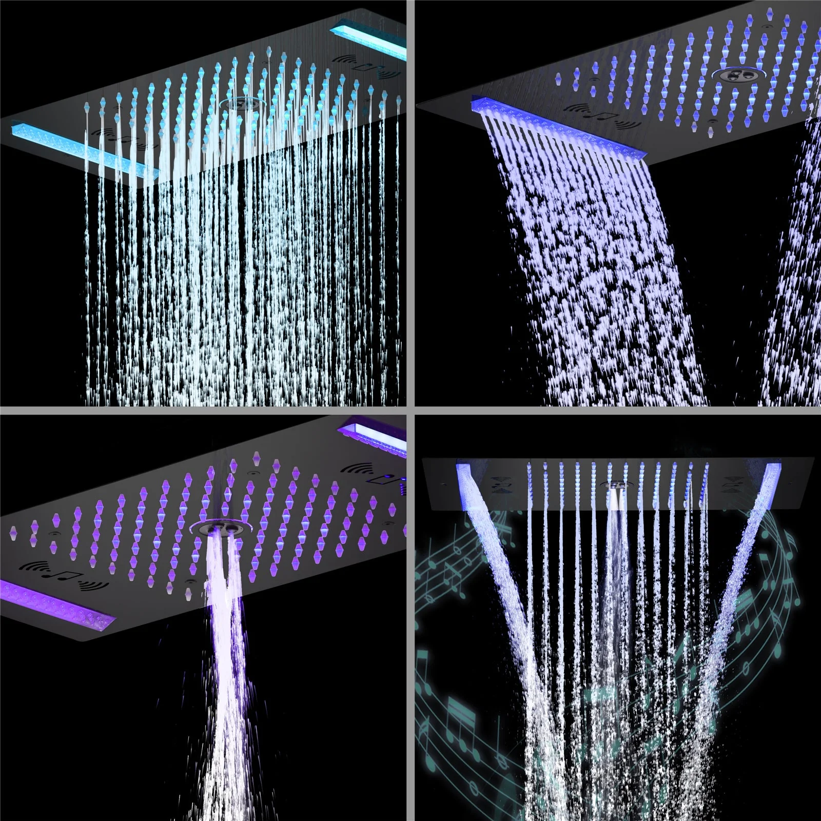 64 LED colors music led flushed in 24x12 inch 3 functions shower head 6 way thermostatic shower faucet with 6'' regular head and 6 body jets - Image 9