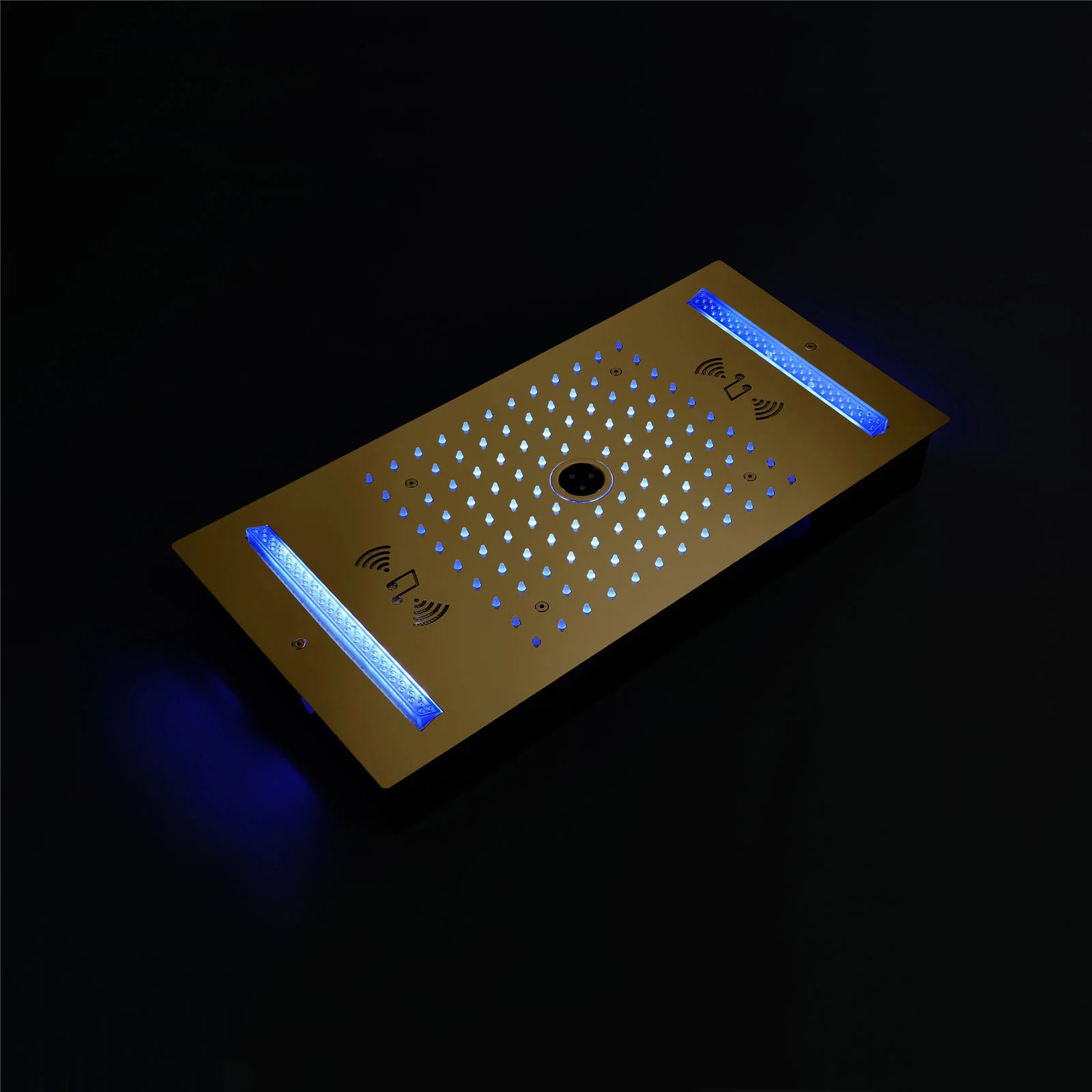 64 LED colors music led flushed in 24x12 inch 3 functions shower head 4 way thermostatic shower faucet ,4 finish colors options - Image 18