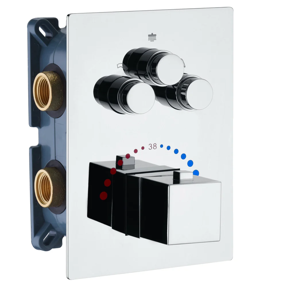 12-inch or 16-inch Rainfall 3 LED Colors Chrome Ceiling Mount 3-Way Thermostatic Shower System - Image 8