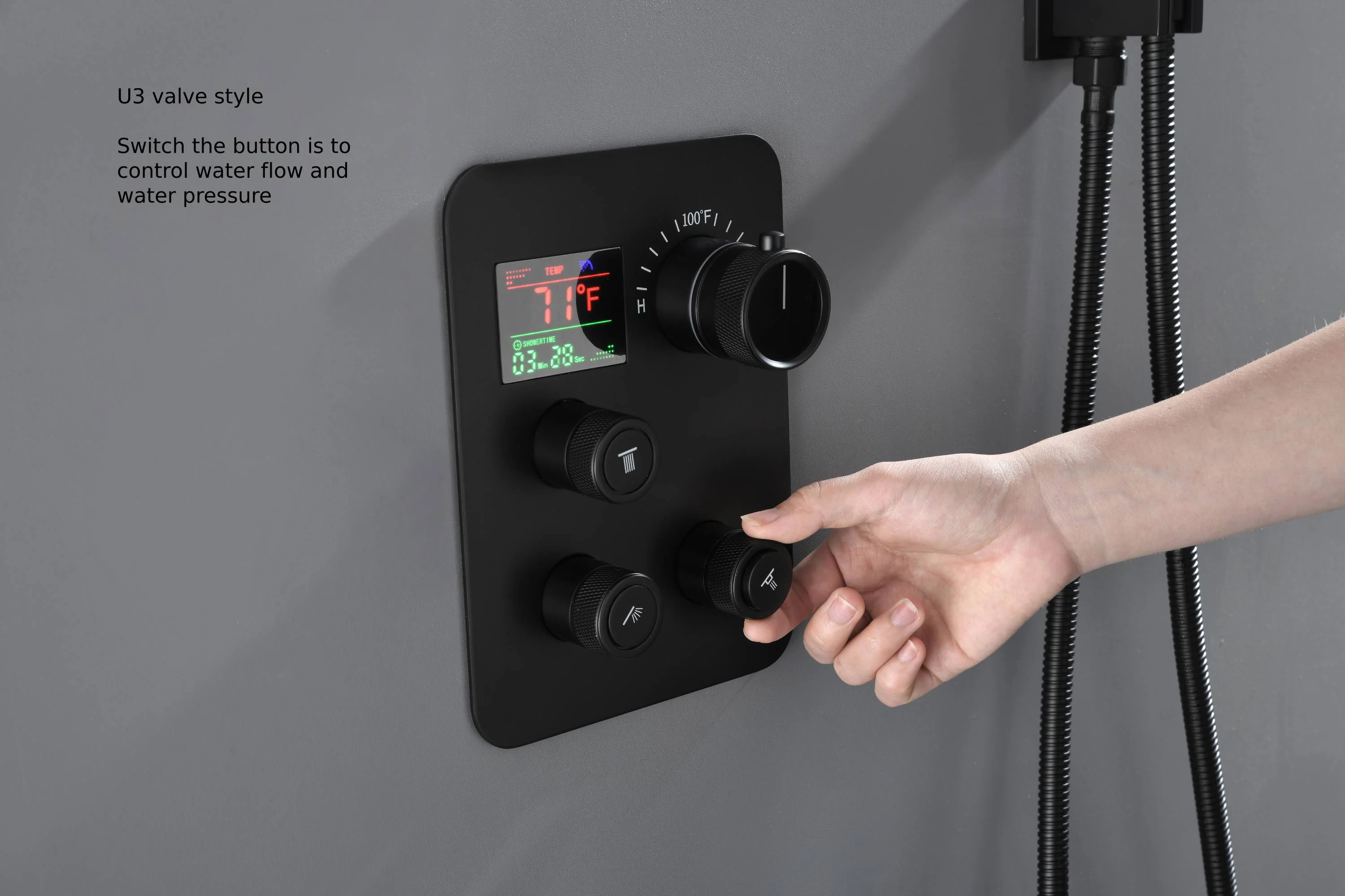 3-Way Matte Black Wall-Mounted Thermostatic Shower System with 12'' or 16'' Rain Head or 6 inch regular headOptional LED Light - Image 10