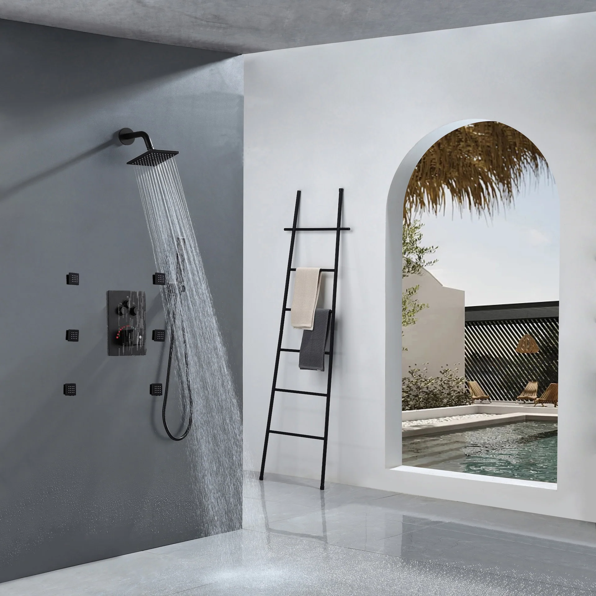 3-Way Matte Black Wall-Mounted Thermostatic Shower System with 12'' or 16'' Rain Head or 6 inch regular headOptional LED Light - Image 5