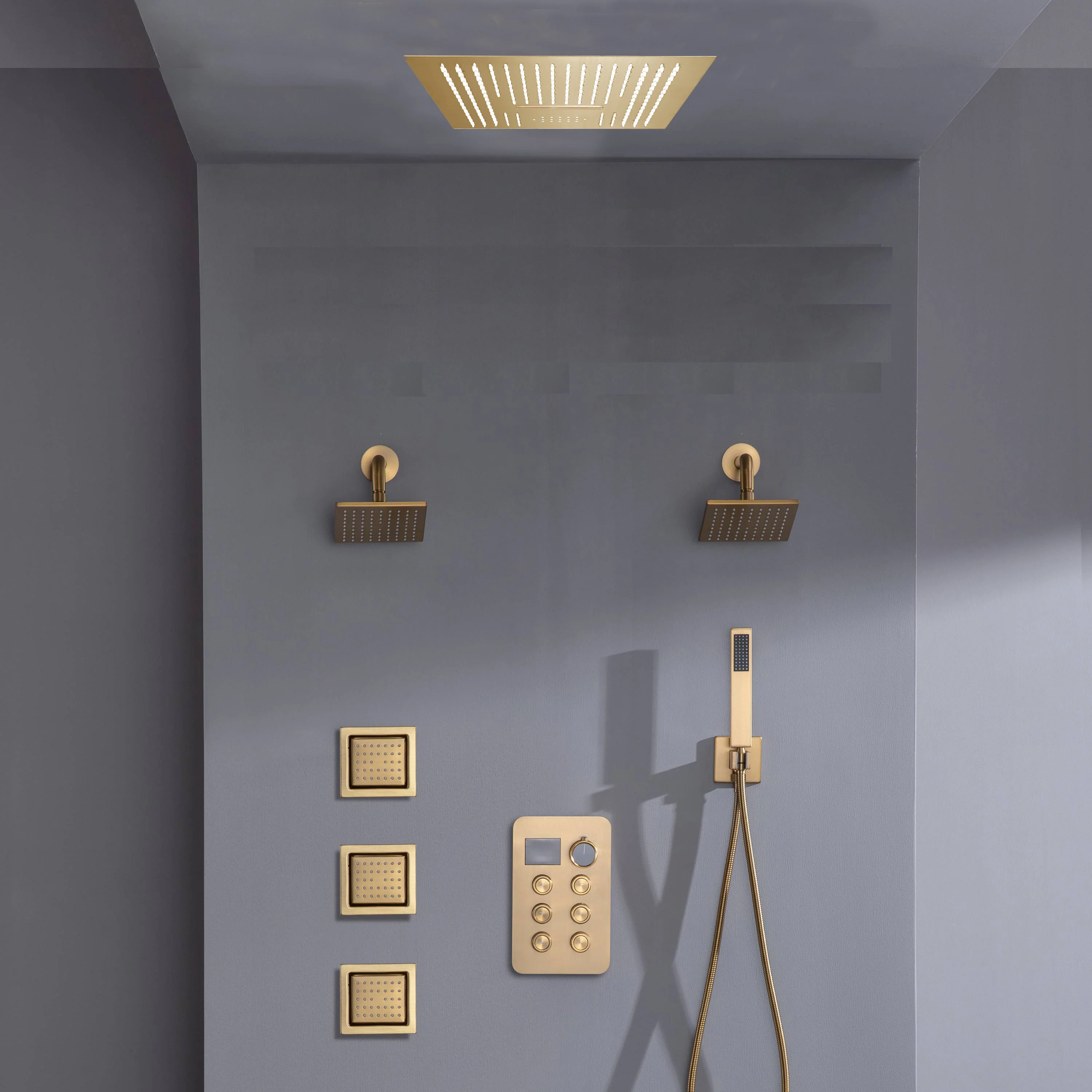 16-inch Bluetooth Music LED 6-Way Digital Thermostatic Shower System with Waterfall,3 Body Jets, Regular Head