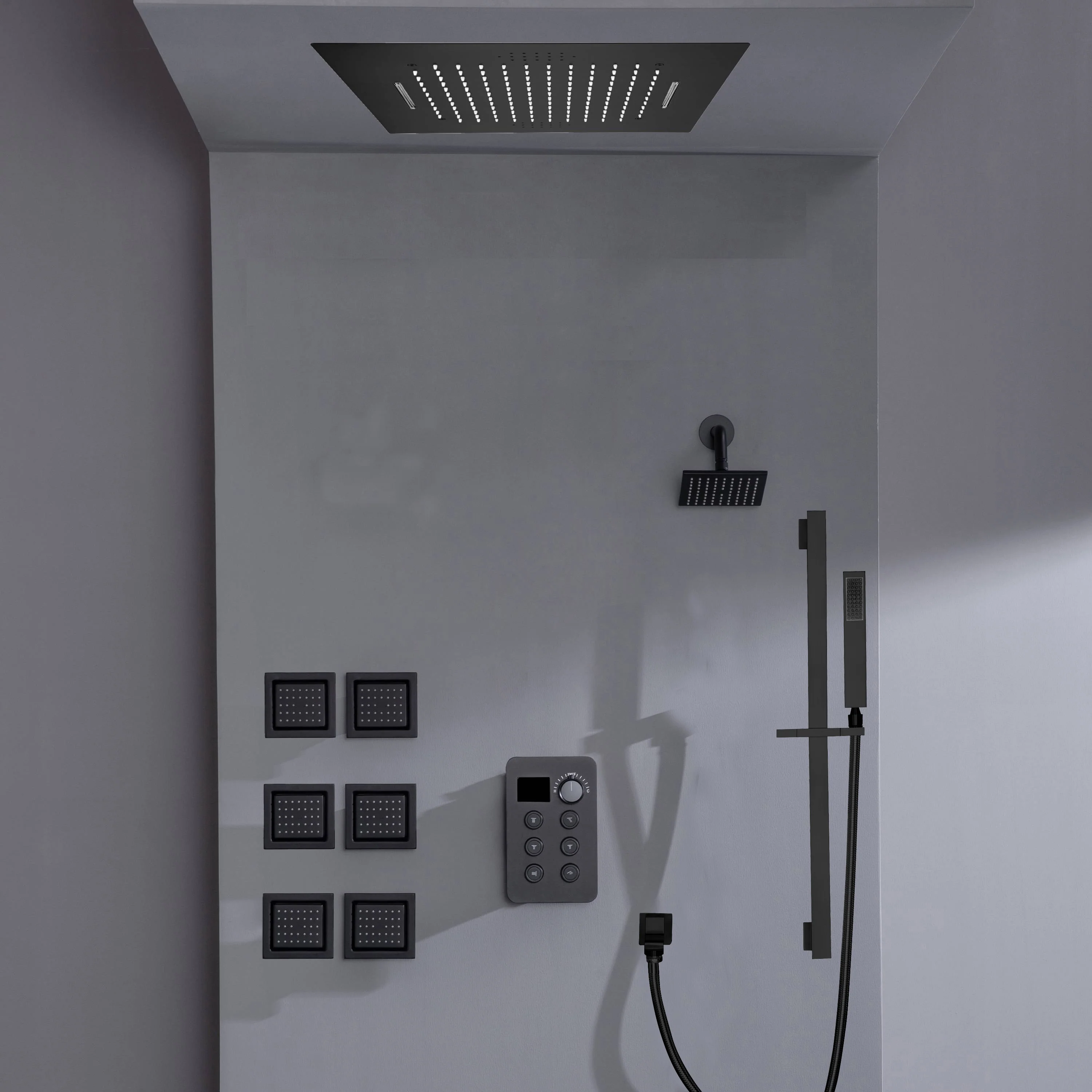 Bluetooth Music LED 6-Way Digital Thermostatic Shower System with Waterfall,6 Body Jets, Regular Head - Image 11