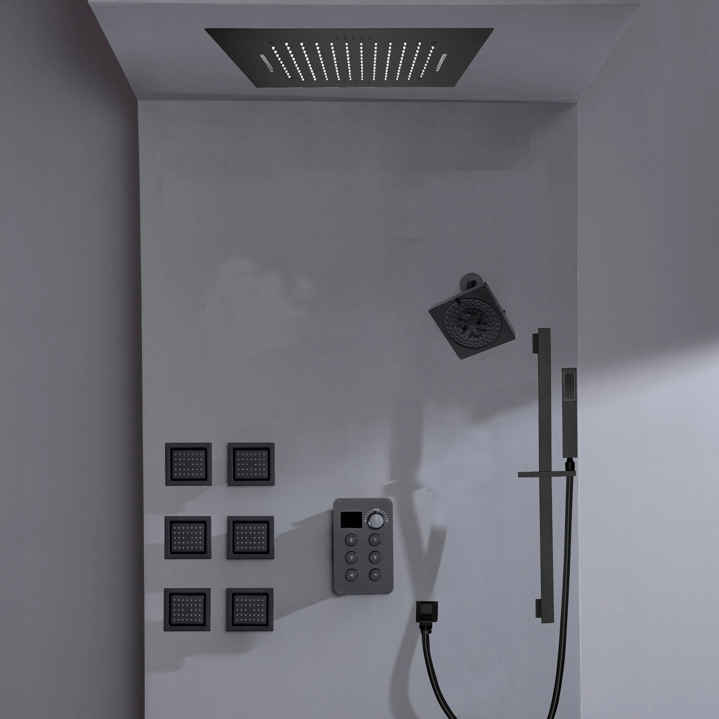 Bluetooth Music LED 6-Way Digital Thermostatic Shower System with Waterfall,6 Body Jets, Regular Head - Image 12