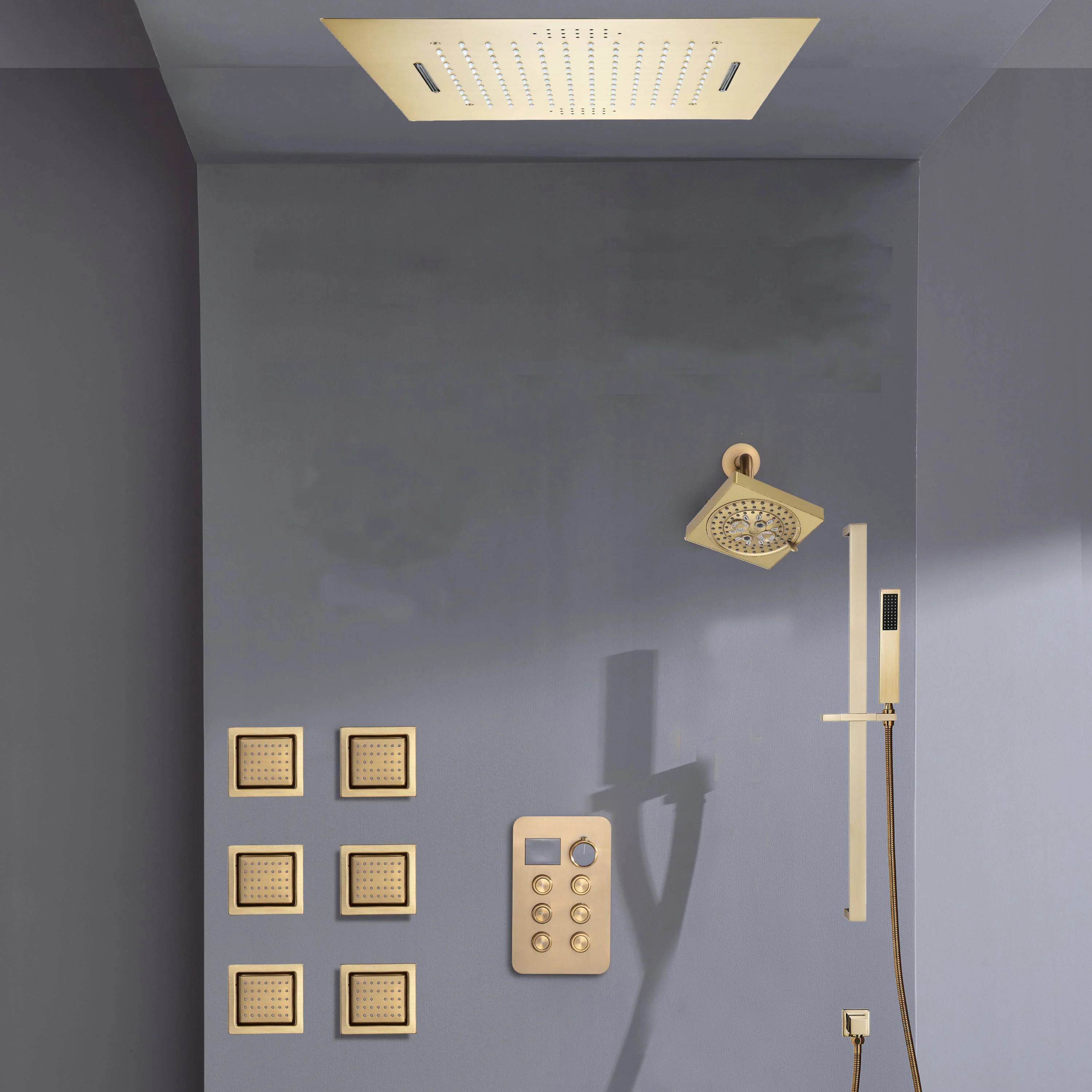 Bluetooth Music LED 6-Way Digital Thermostatic Shower System with Waterfall,6 Body Jets, Regular Head - Image 3