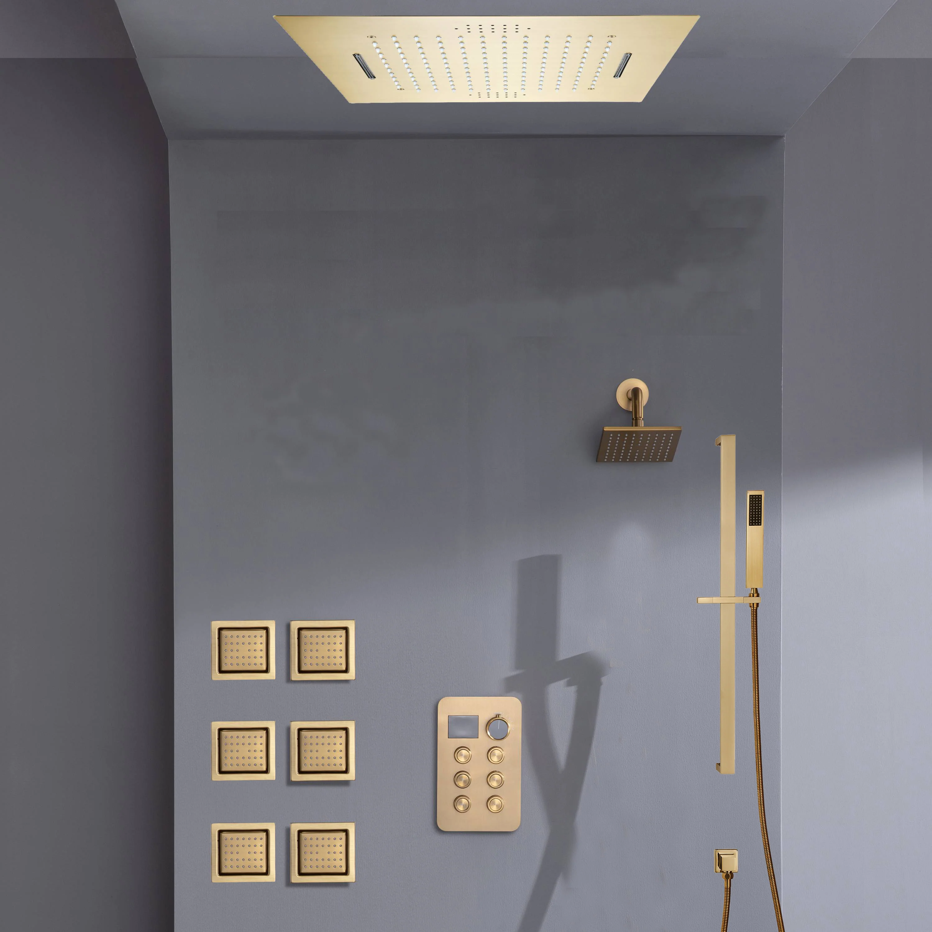 Bluetooth Music LED 6-Way Digital Thermostatic Shower System with Waterfall,6 Body Jets, Regular Head - Image 4