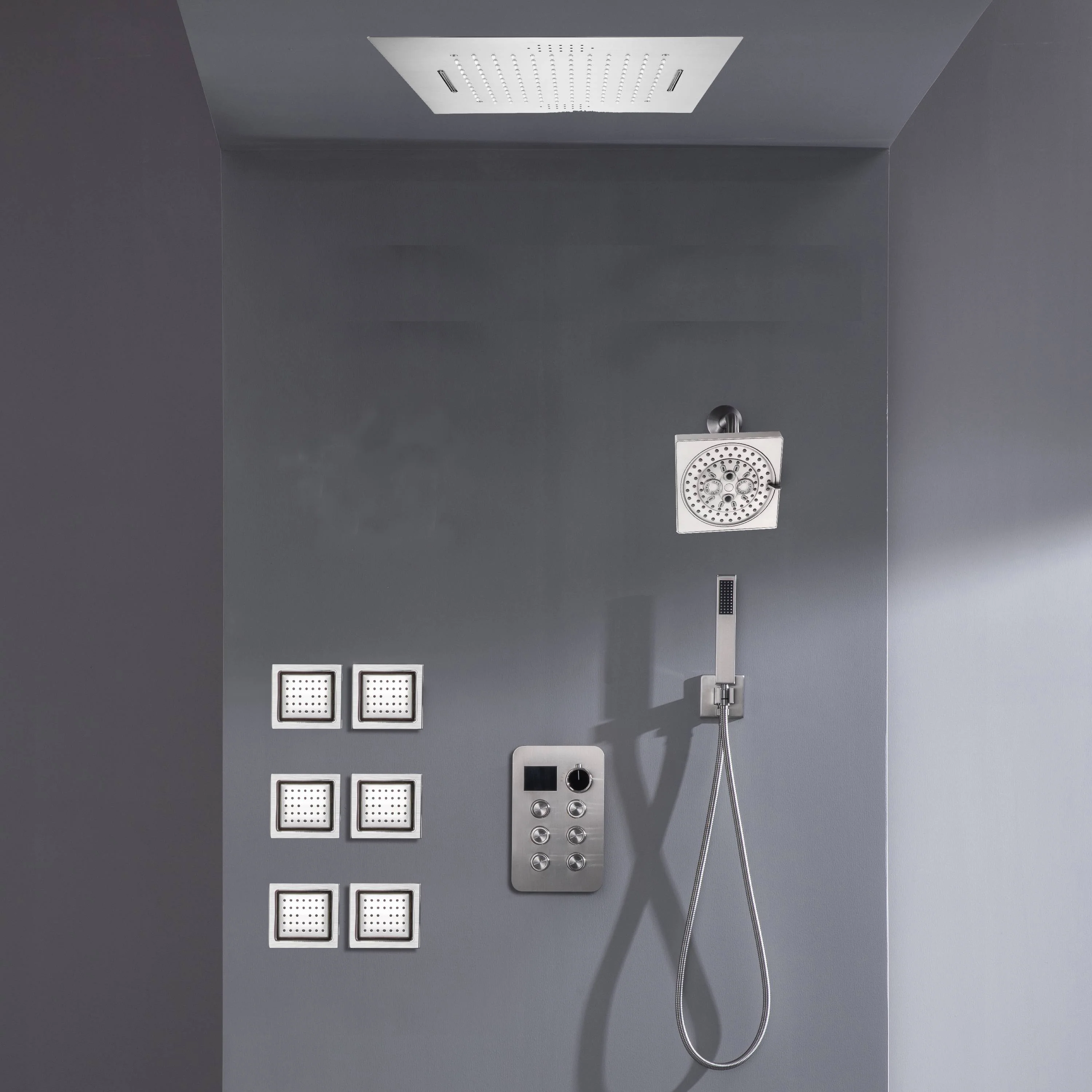 Bluetooth Music LED 6-Way Digital Thermostatic Shower System with Waterfall,6 Body Jets, Regular Head - Image 6