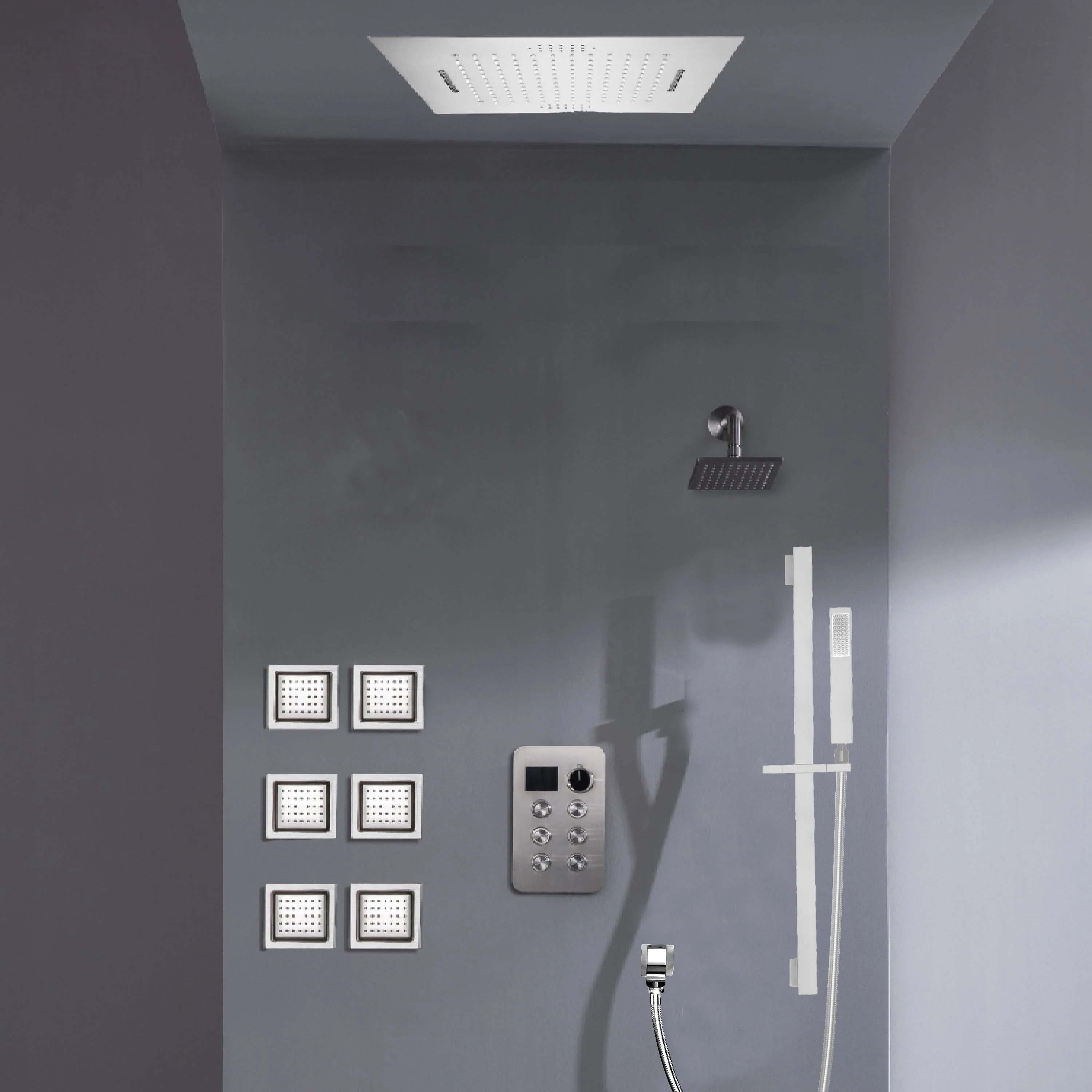 Bluetooth Music LED 6-Way Digital Thermostatic Shower System with Waterfall,6 Body Jets, Regular Head - Image 7