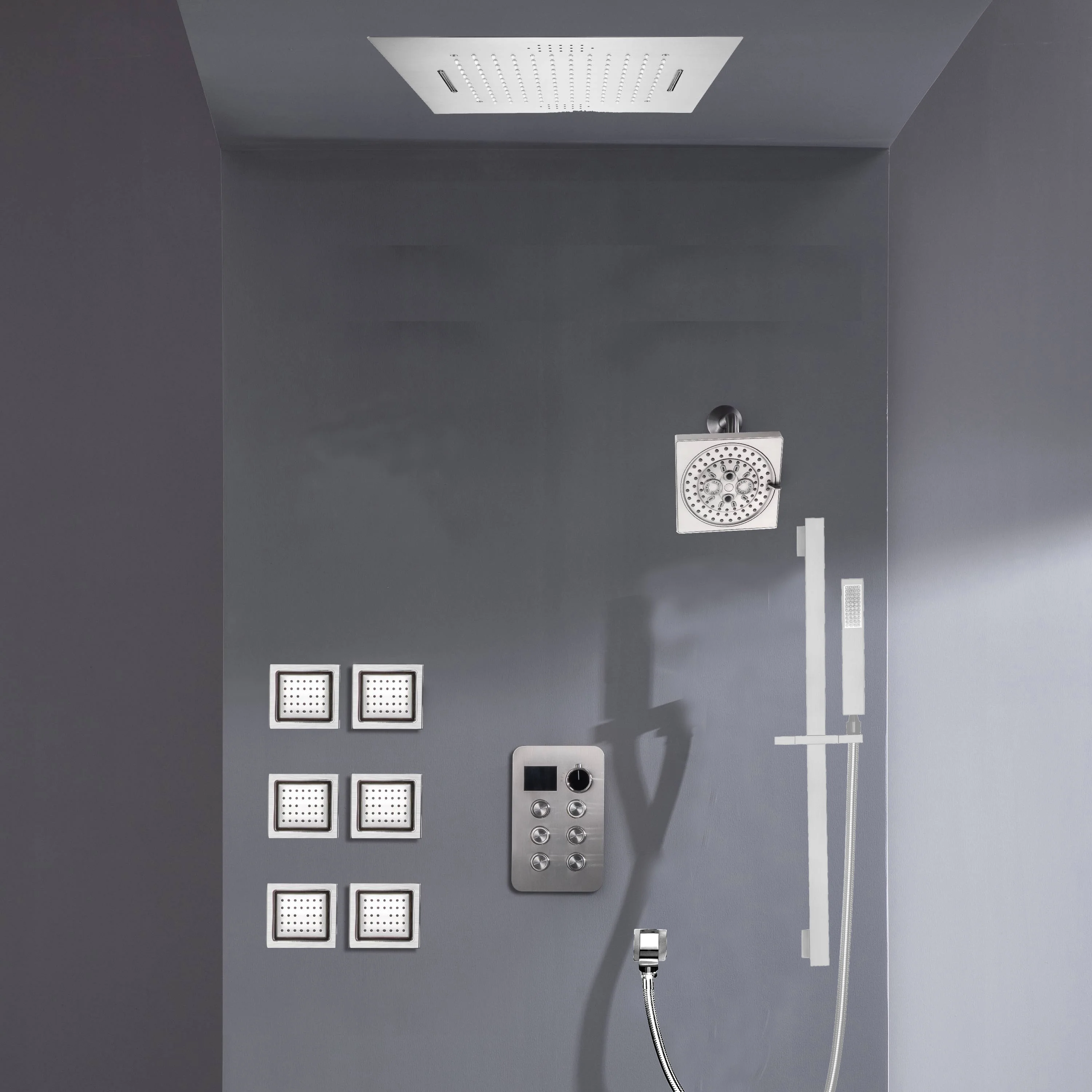 Bluetooth Music LED 6-Way Digital Thermostatic Shower System with Waterfall,6 Body Jets, Regular Head - Image 8