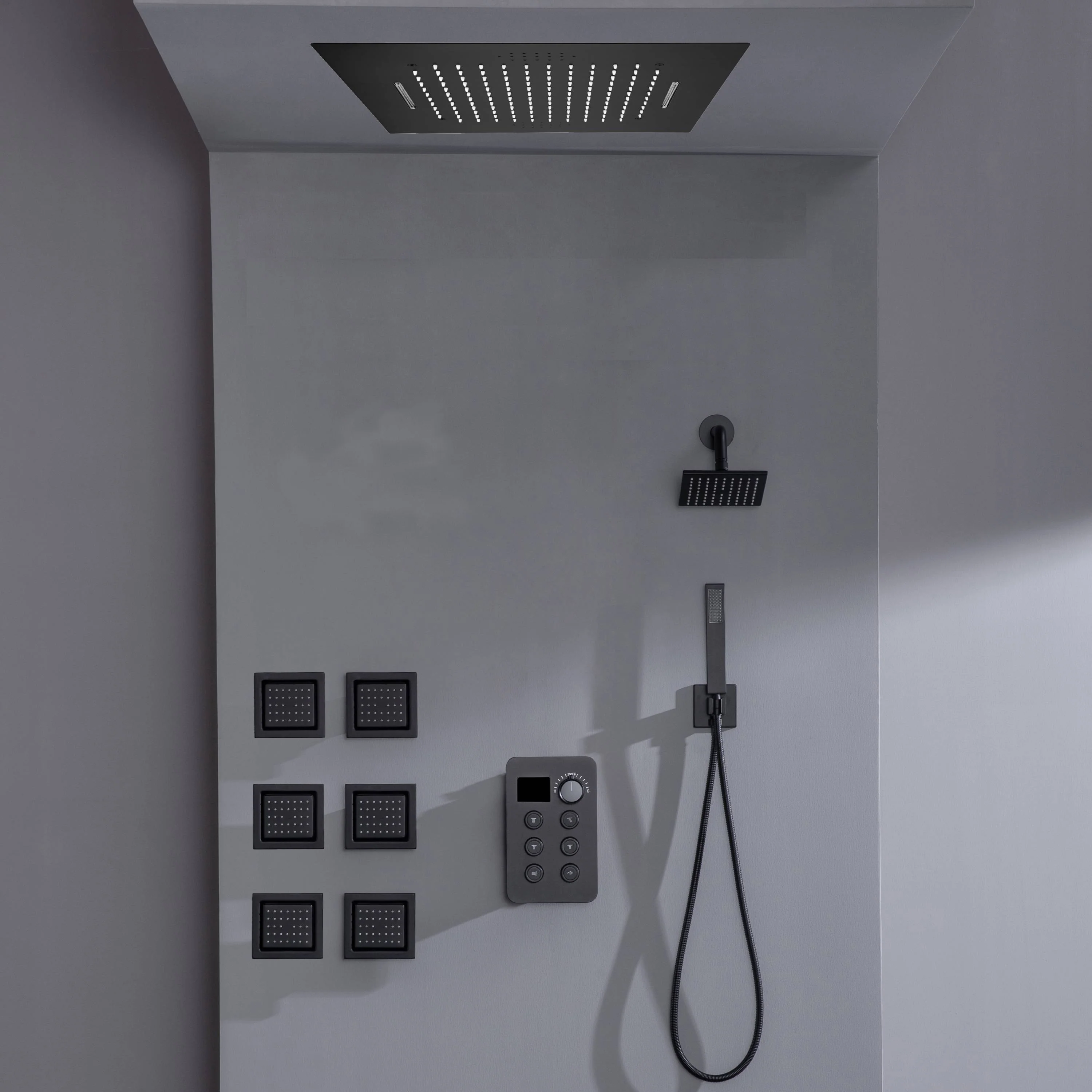 Bluetooth Music LED 6-Way Digital Thermostatic Shower System with Waterfall,6 Body Jets, Regular Head - Image 9