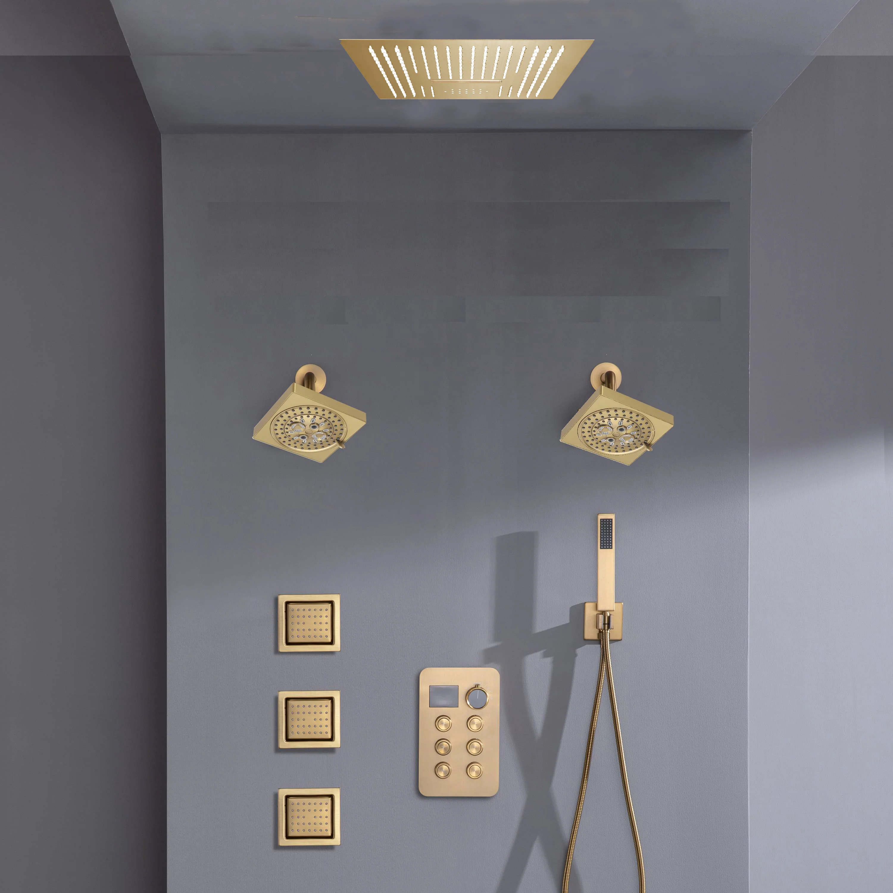 16-inch Bluetooth Music LED 6-Way Digital Thermostatic Shower System with Waterfall,3 Body Jets, Regular Head - Image 2