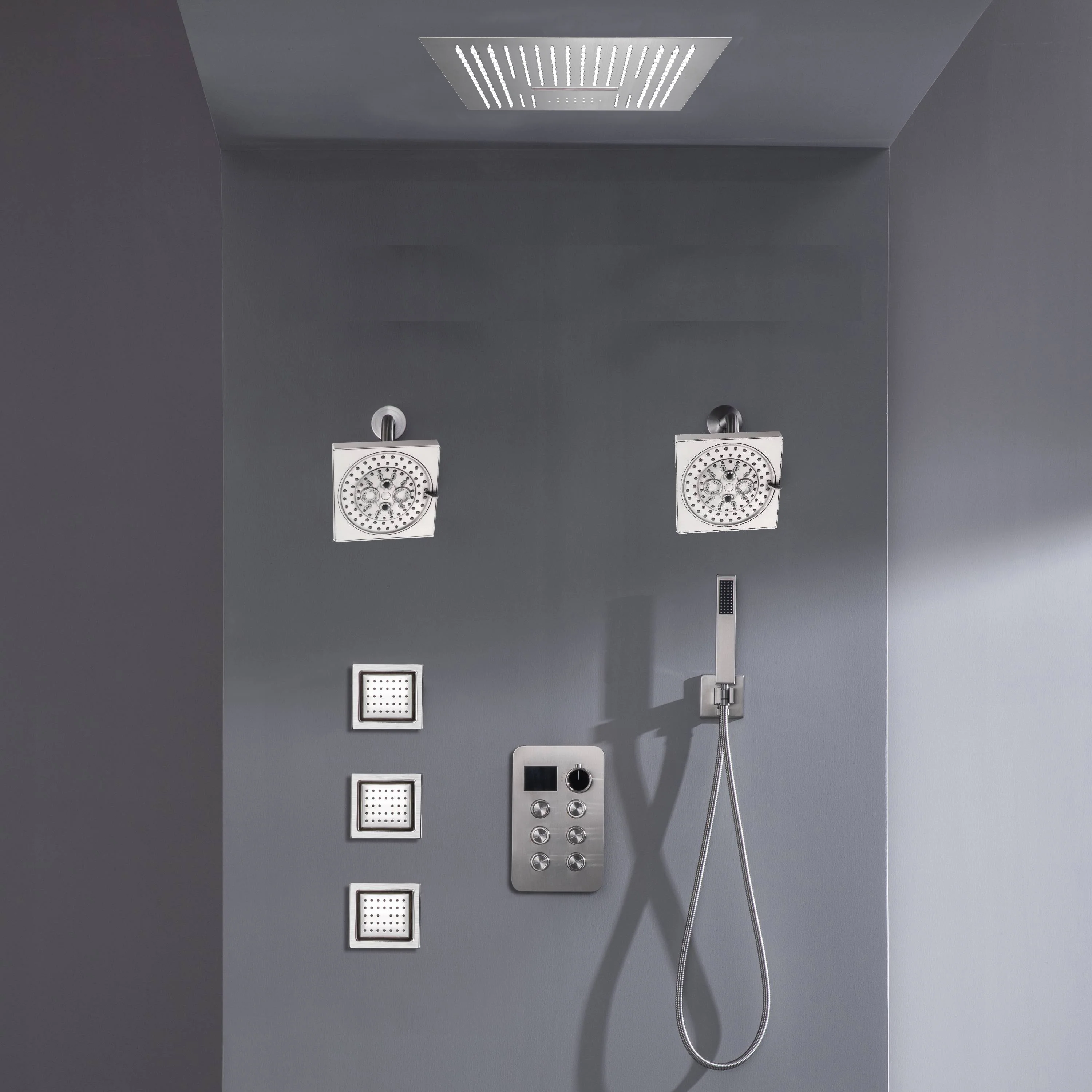 16-inch Bluetooth Music LED 6-Way Digital Thermostatic Shower System with Waterfall,3 Body Jets, Regular Head - Image 4