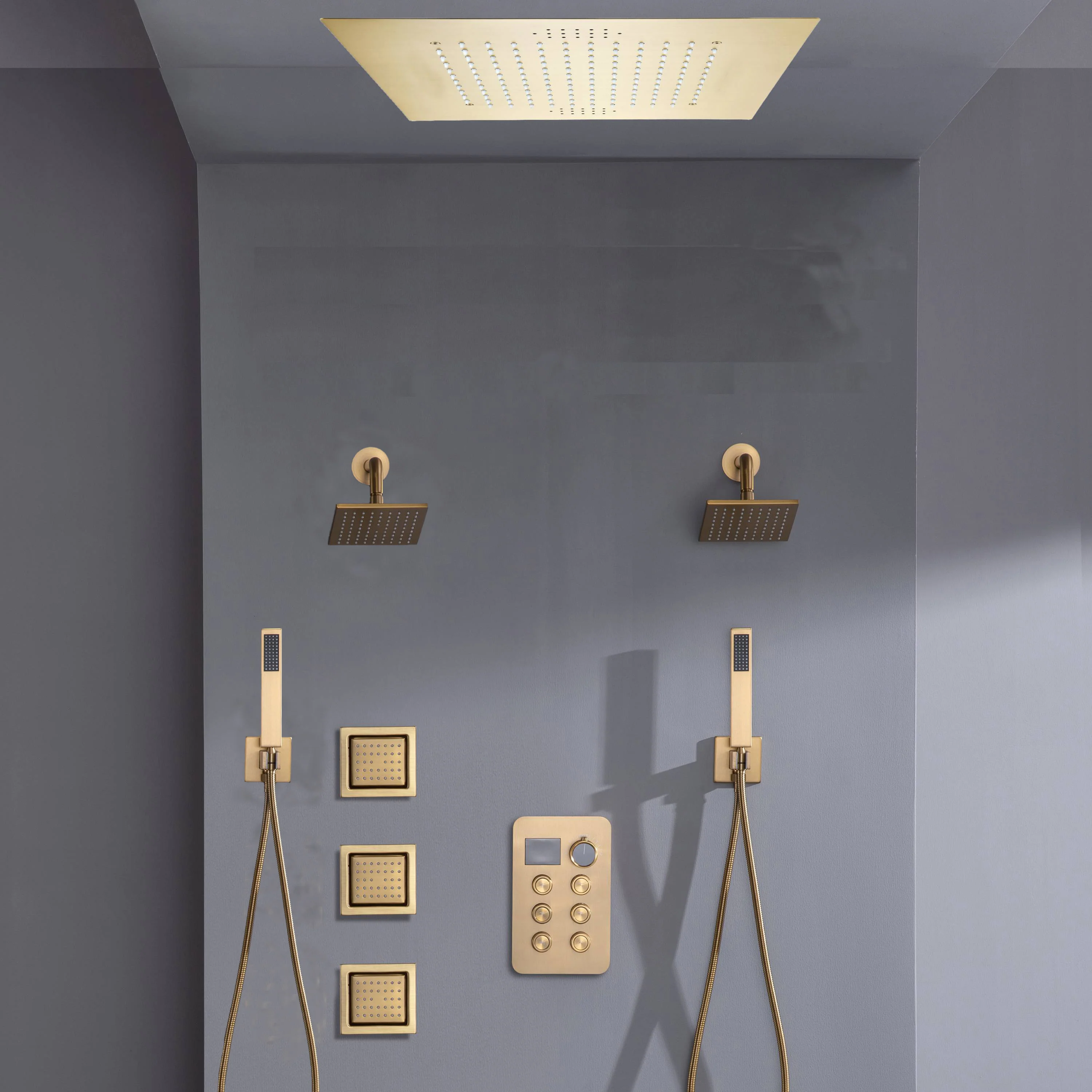 Bluetooth Music LED 6-Way Digital Thermostatic Shower System with Rainfall,3 Body Jets, Dual Regular Head - Image 2